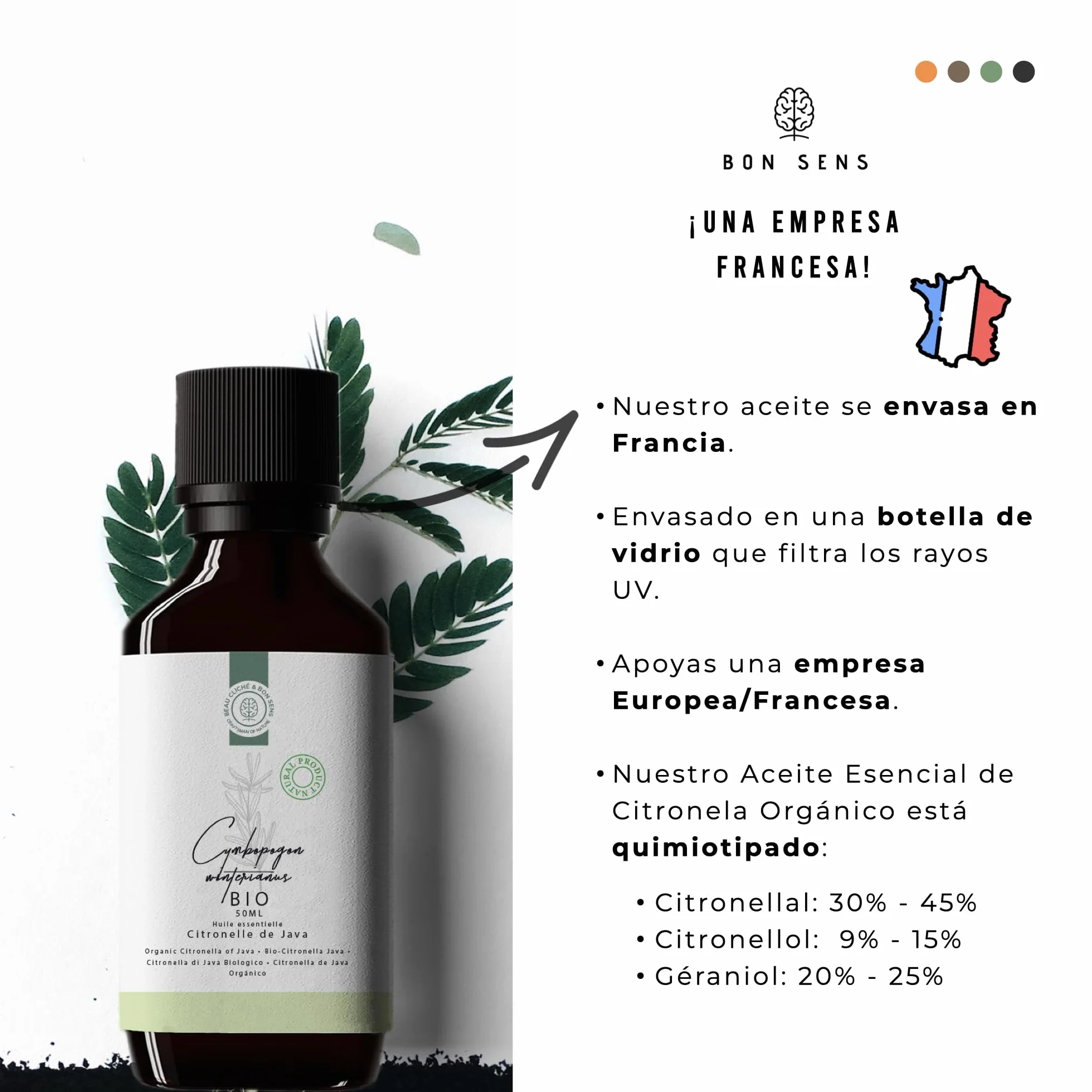 Aceite esencial de Citronela BIO 50ml - 100% Puro y Orgánico - Repelente Natural Antimosquitos