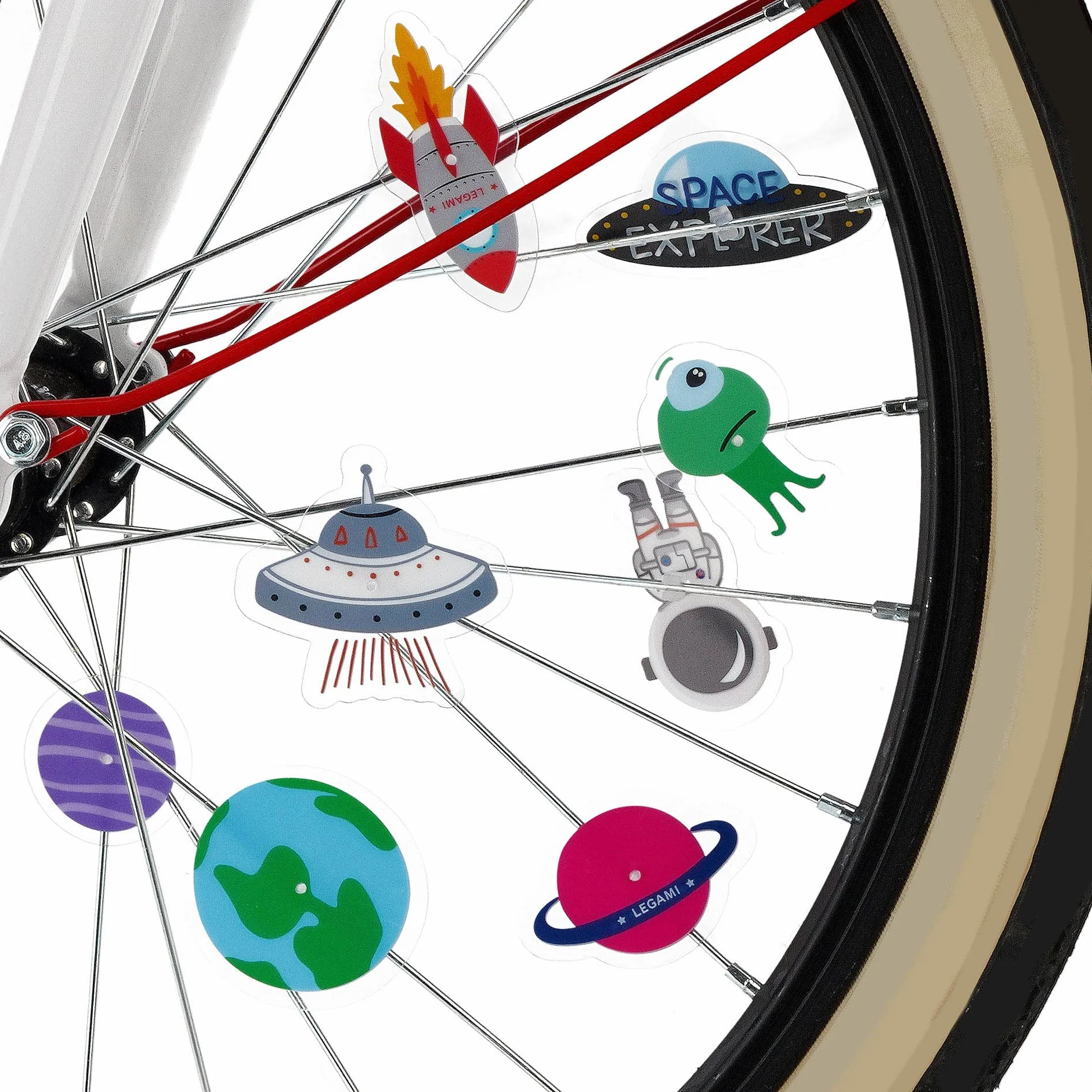 Legami - Juego de 30 Adornos para radios de Bicicleta, fáciles de enganchar y Quitar, para niños, Tema del Espacio