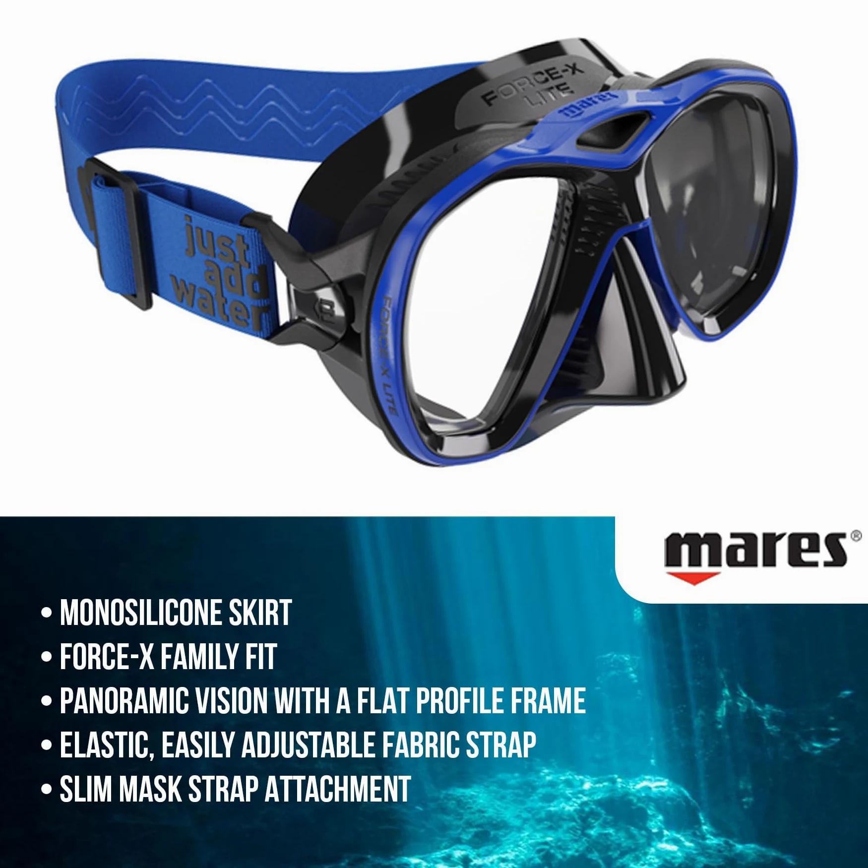 Mares Force X Lite Máscara de Submarinismo (bucear) Negro, Mono Silicona (Nero/Blu)