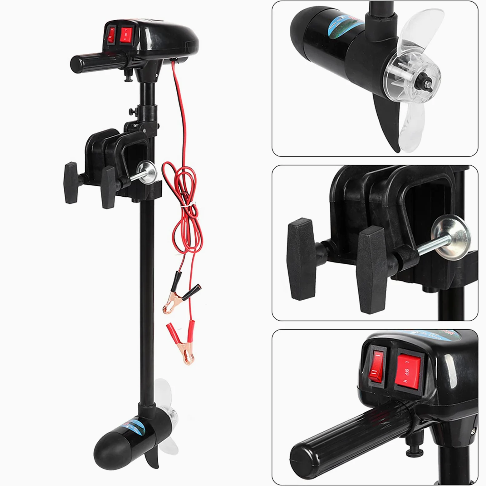 Motor de Trolling de Kayak Liviano, Control de Alta Velocidad/baja Velocidad, Hélice sin Malezas de 2 Cuchillas, Diseñada para Bote Inflable - Soporte Eléctrico