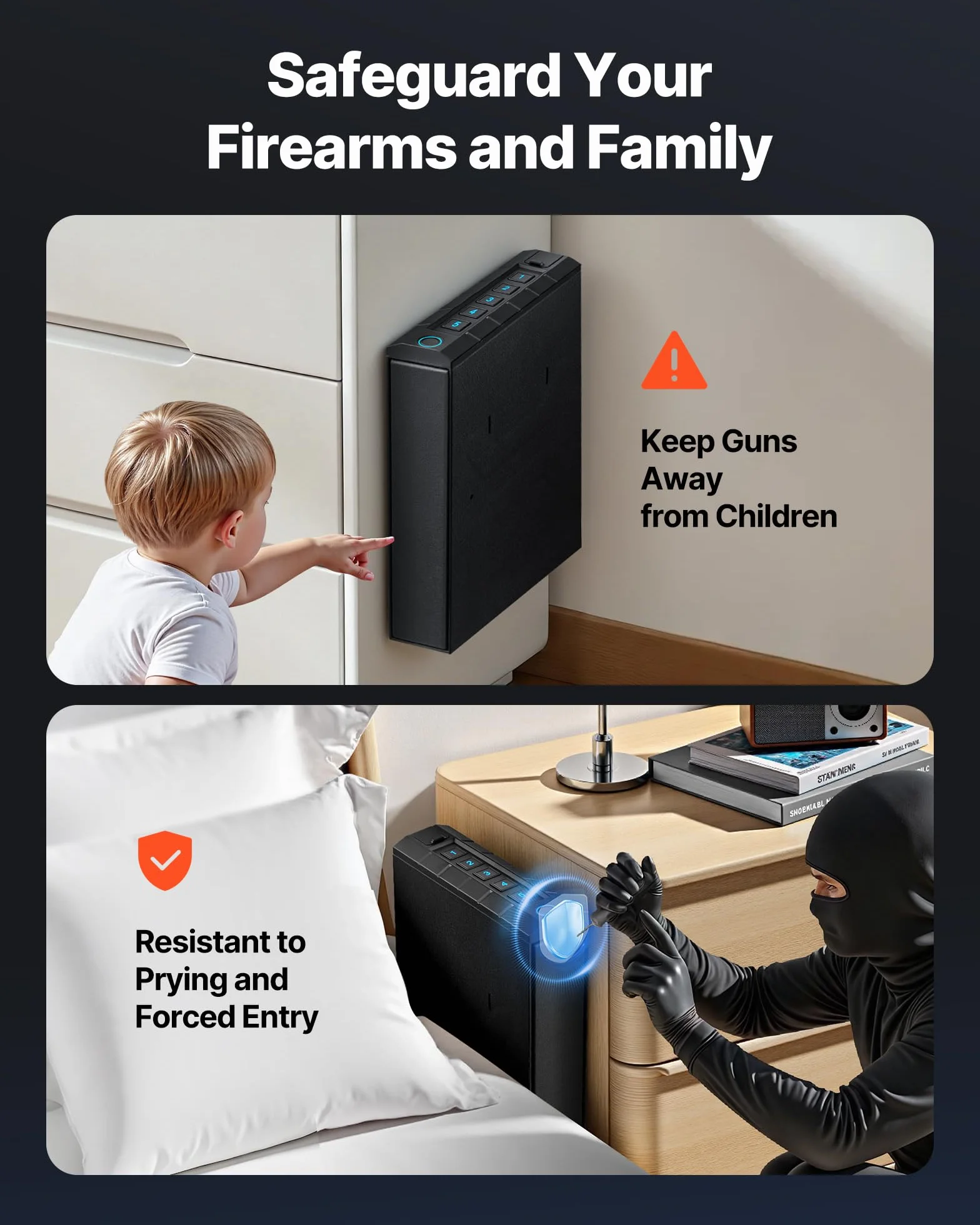 VEVOR Caja Fuerte para Pistolas, Control Deslizante, 3 Formas de Acceso: Huella Dactilar, Contraseña, Llave, Capacidad 1 Pistola 1 Cargador, Negro