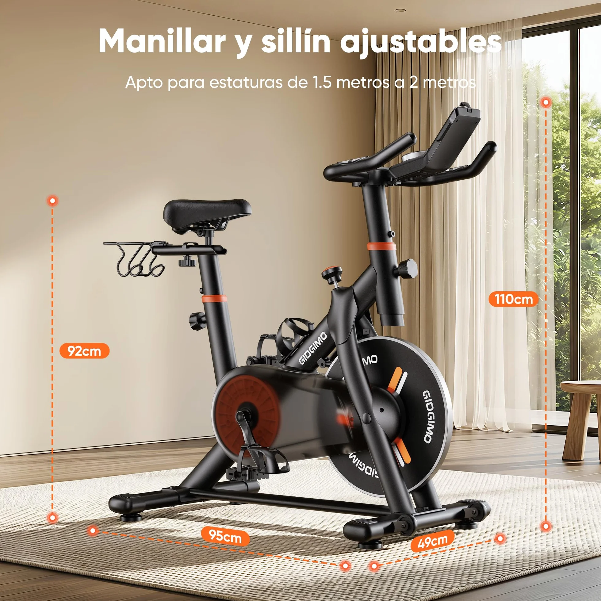 GIDGIMO 2026 Nuevo Bicicleta Estática Silenciosa para Casa con Resistencia Ajustable, Asiento Transpirable, Monitor LCD, Pulsómetro, Entrenamiento en Casa, Capacidad Máxima 150 kg