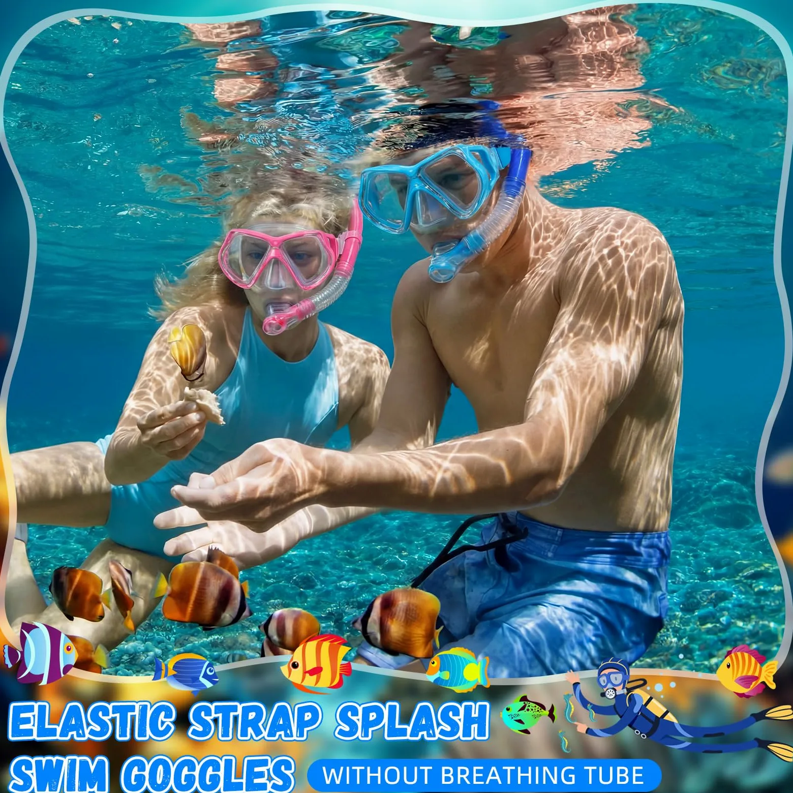 Flutesan 4 gafas de natación para adultos con cubierta para la nariz, correa de tela elástica, gafas de buceo de vidrio templado con envoltura protectora para el cabello