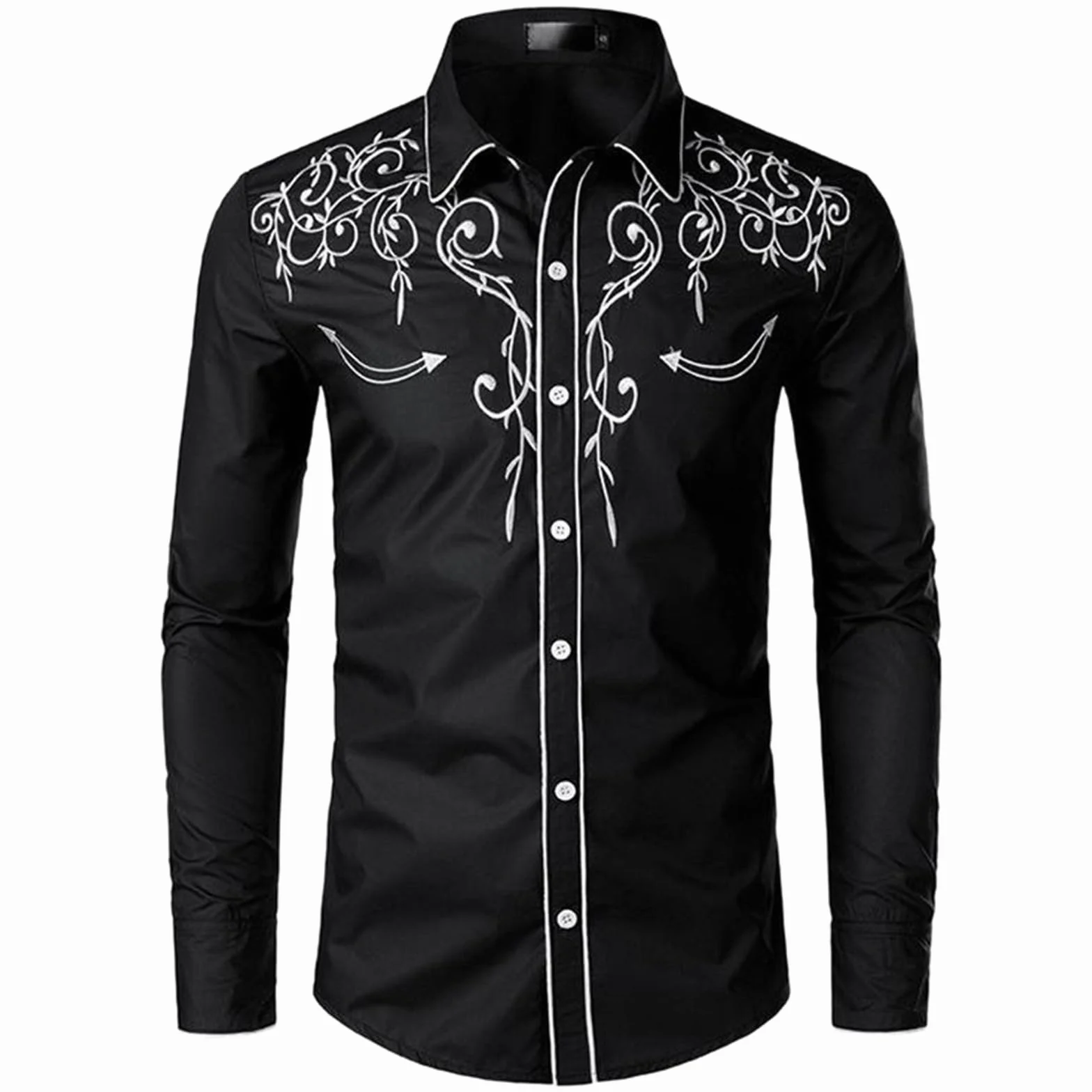 Camisa vaquera occidental para hombre manga larga roja bordada flor