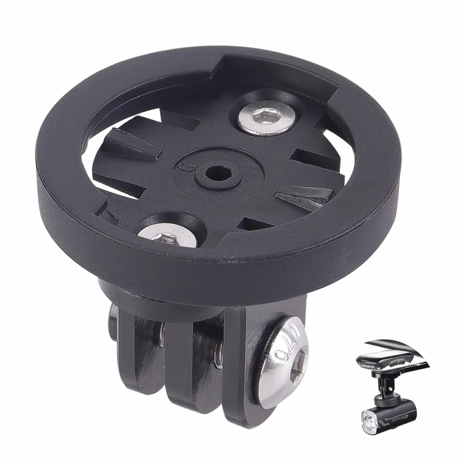 Soporte de Bicicleta para Garmin & Gopro, 2 Juegos Universal Combo Adaptador, Compatible con Computadora de Bicicleta Garmin Edge, Espaciado 20-22mm, Base Fija para Luz y Cámara, Color Negro