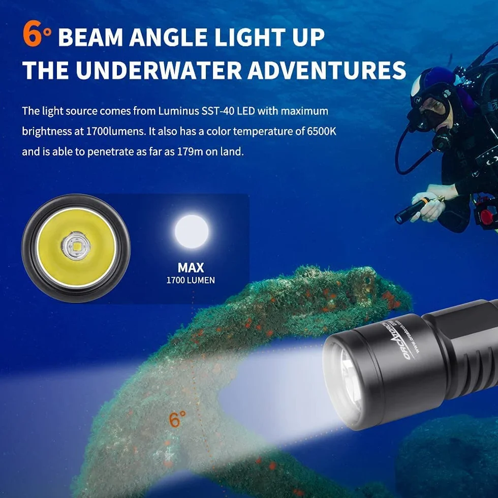 ORCATORCH Antorcha de buceo D700 de 1700 lúmenes, 150 m de profundidad