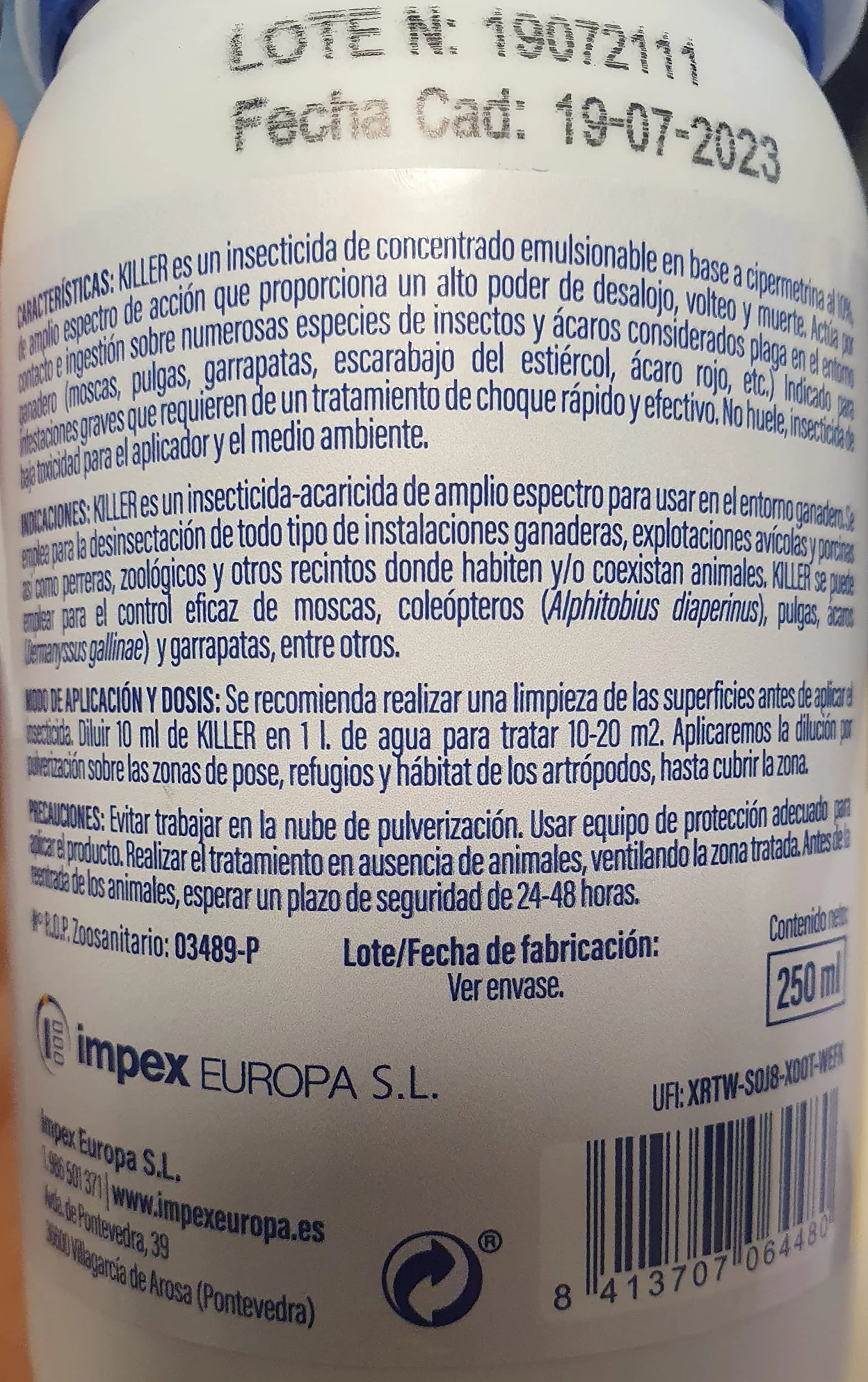 Killer Liquido Insecticida concentrado 250 ml