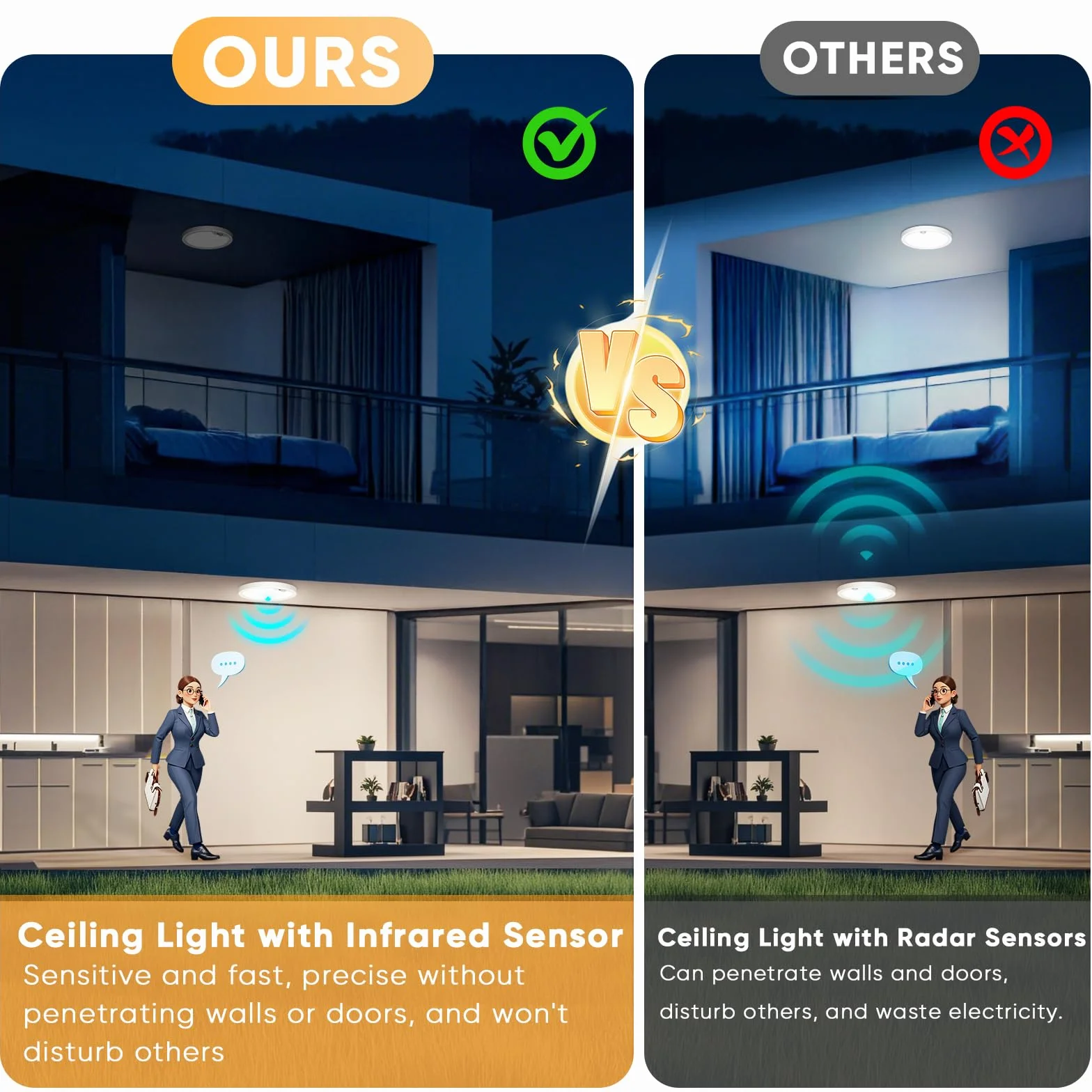 NIBSHOOM Plafon LED techo 3000K/4000K/6500K 18W 1800LM IP44 con sensor de movimiento Ø22cm