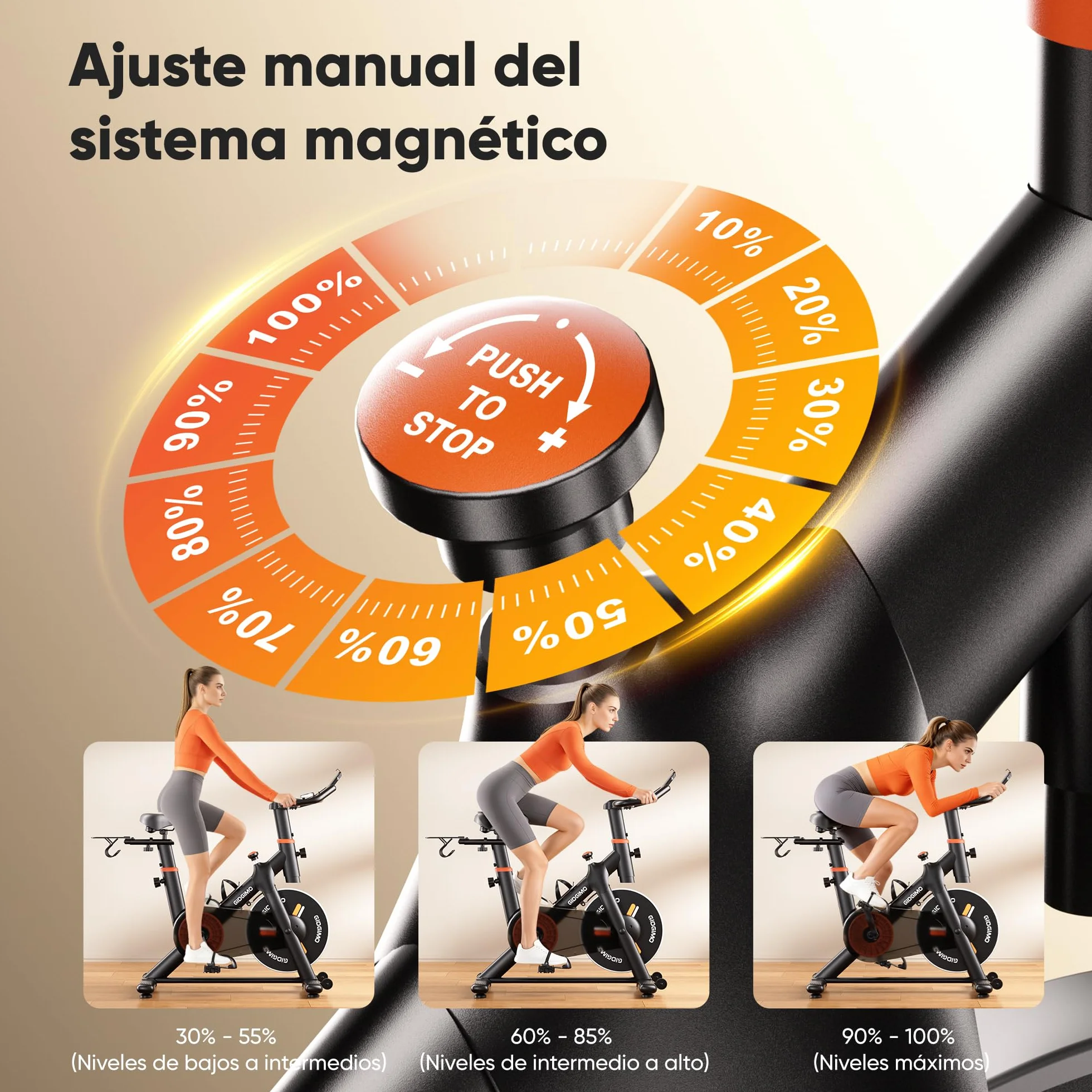 GIDGIMO 2026 Nuevo Bicicleta Estática Silenciosa para Casa con Resistencia Ajustable, Asiento Transpirable, Monitor LCD, Pulsómetro, Entrenamiento en Casa, Capacidad Máxima 150 kg