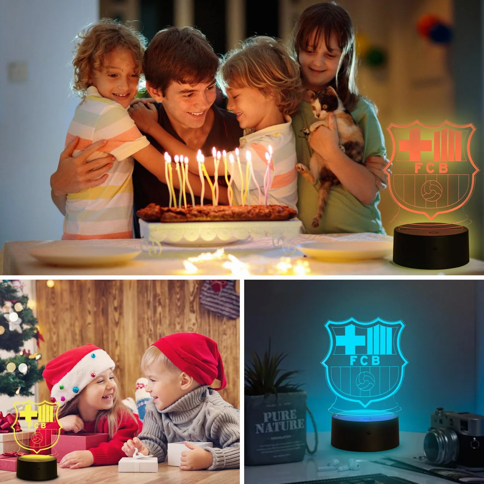Lámpara 3D Fútbol LED 16 Colores con Mando a Distancia, Control Táctil y USB para Niños