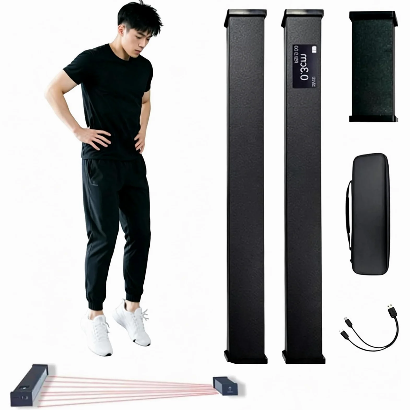 Dispositivo de medición de salto vertical, sensor de datos en tiempo real | Dispositivo salto medición tiempo contacto con el suelo Force RSI, probador manta luz de salto evaluación