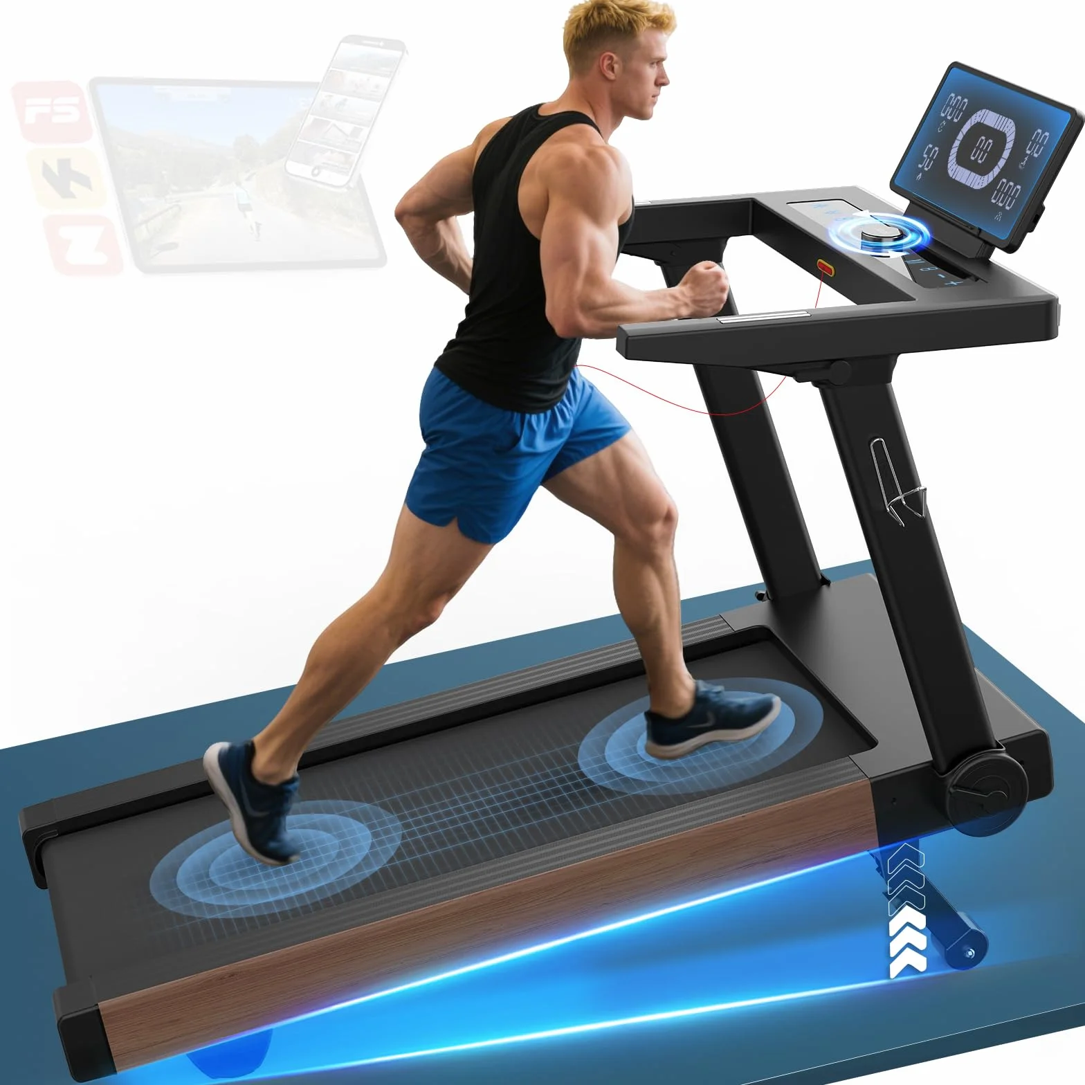 Cinta de Correr, 7HP Cinta de Correr Plegable con 1-20 km/h, Inclinación del 15%, Carga de 180 kg, Compatible con App, Sensor de Pulso, Pantalla LED Giratoria para Casa y Oficina