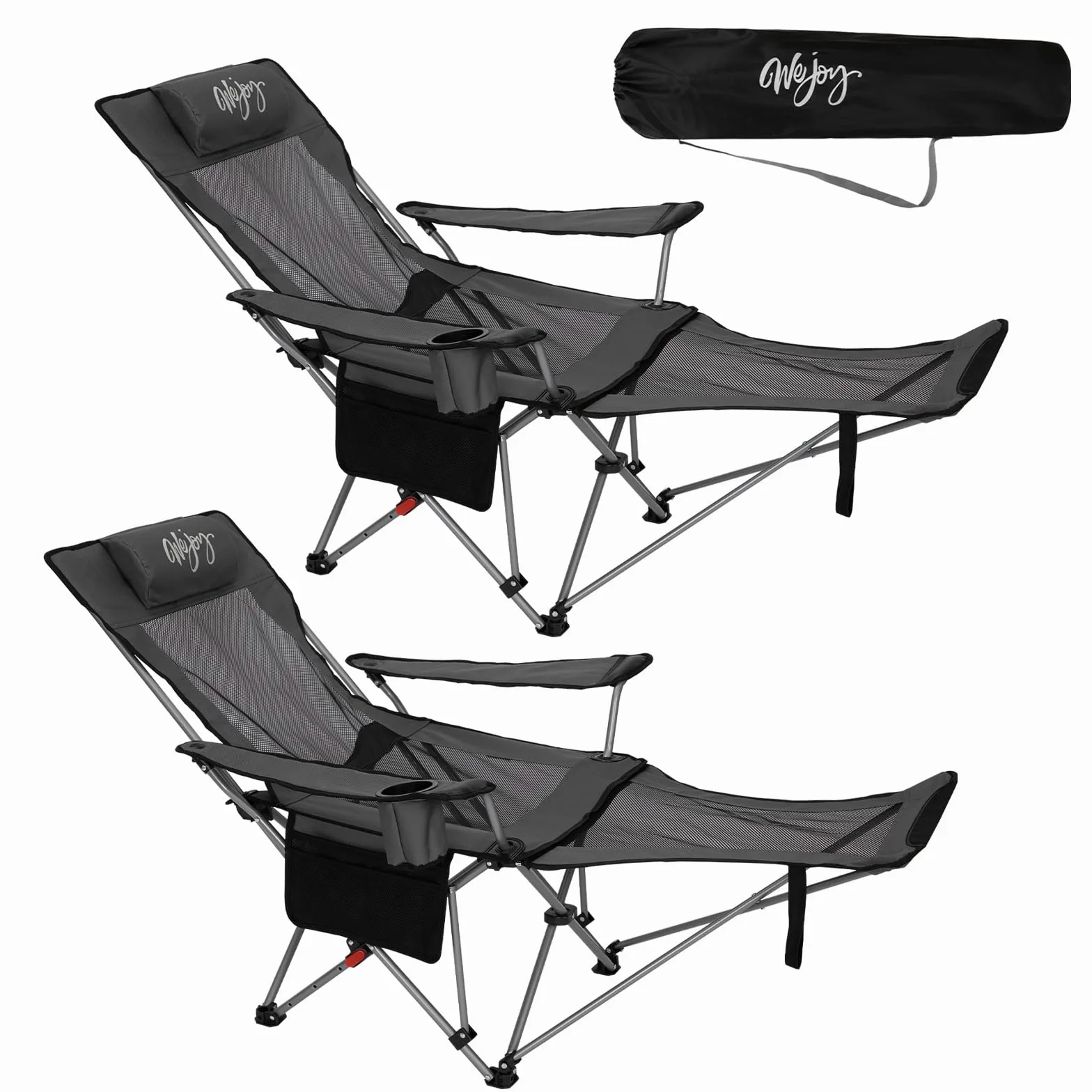 #WEJOY Silla de camping plegable 2 en 1, 180 kg, con reposapiés, silla de playa con respaldo ajustable en 4 posiciones, sillón de relax con soporte para bebidas, tumbona para exteriores, camping