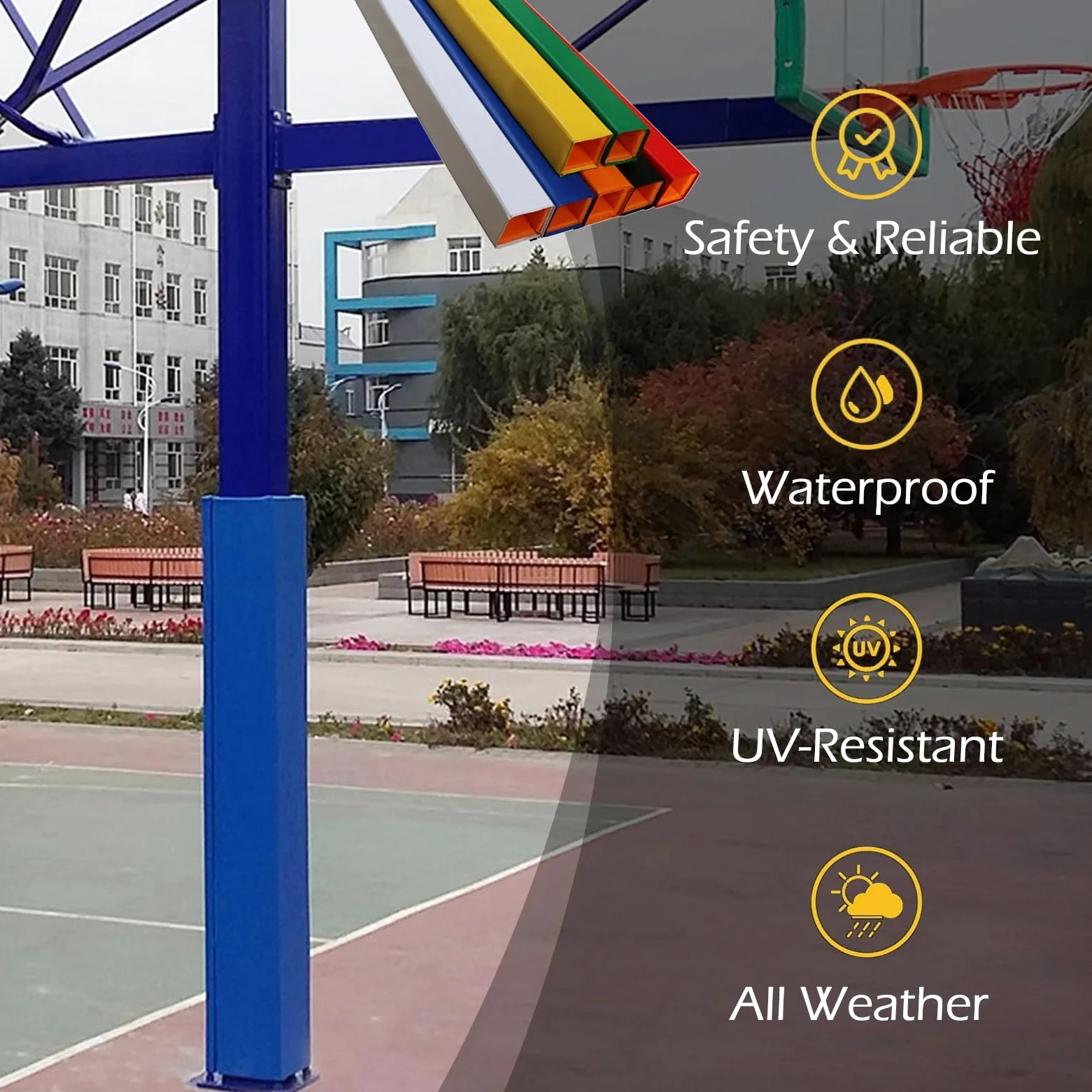 Protector acolchado resistente a la intemperie para poste de aro de baloncesto para garajes y sótanos, equipo deportivo esencial para uso en exteriores e interiores
