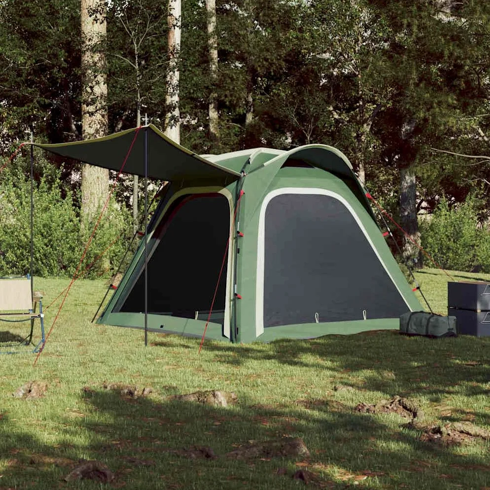 Tienda de campaña para 4 personas en verde con sistema de liberación rápida, tienda familiar impermeable con ventilación y protección contra insectos, tienda de campaña ligera con toldo y bolsa de