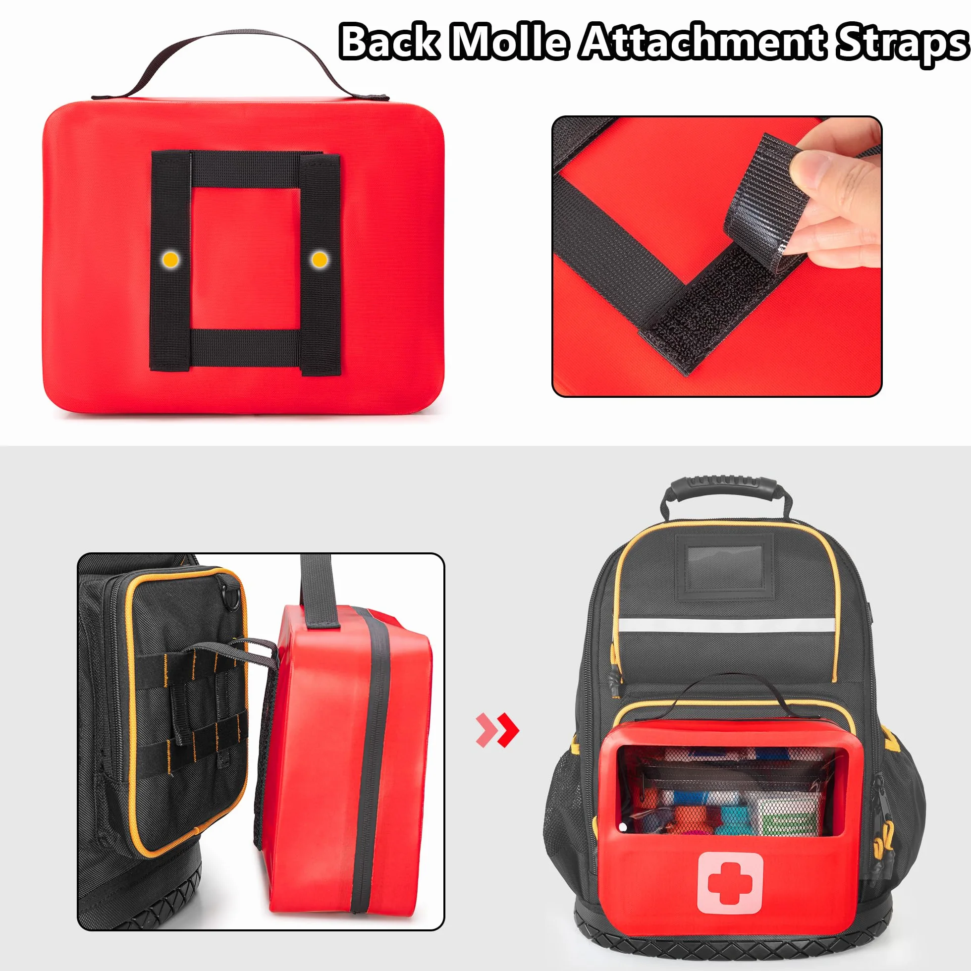 Marscamd Bolsa de primeros auxilios vacía impermeable con panel desmontable, pequeña bolsa médica con sistema Molle, color rojo (solo bolsa)