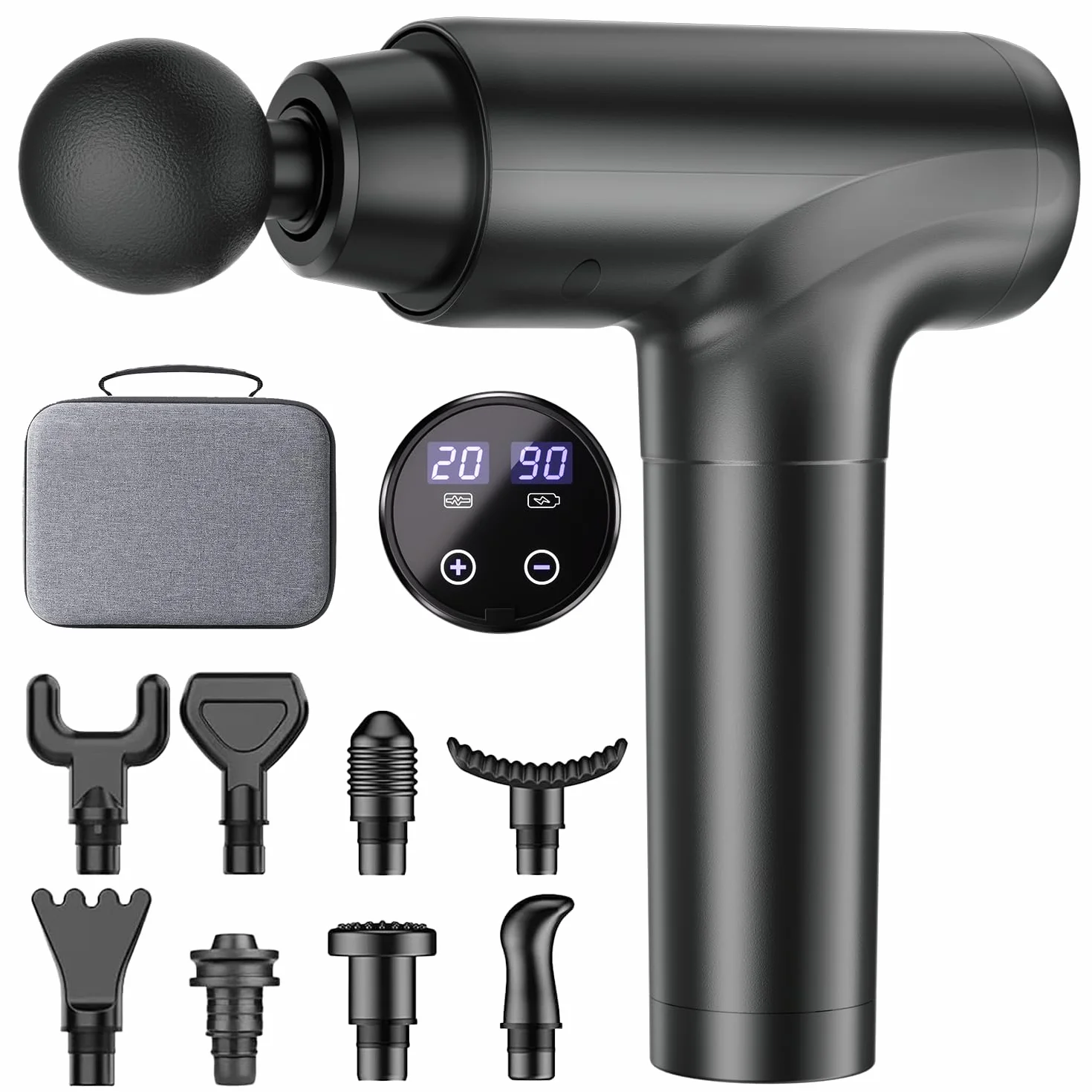 cotsoco Pistola de Masaje Muscular, Masajeador Eléctrico de Tejido Profundo con 20 Velocidades, 9 Cabezales, Pantalla LCD Táctil