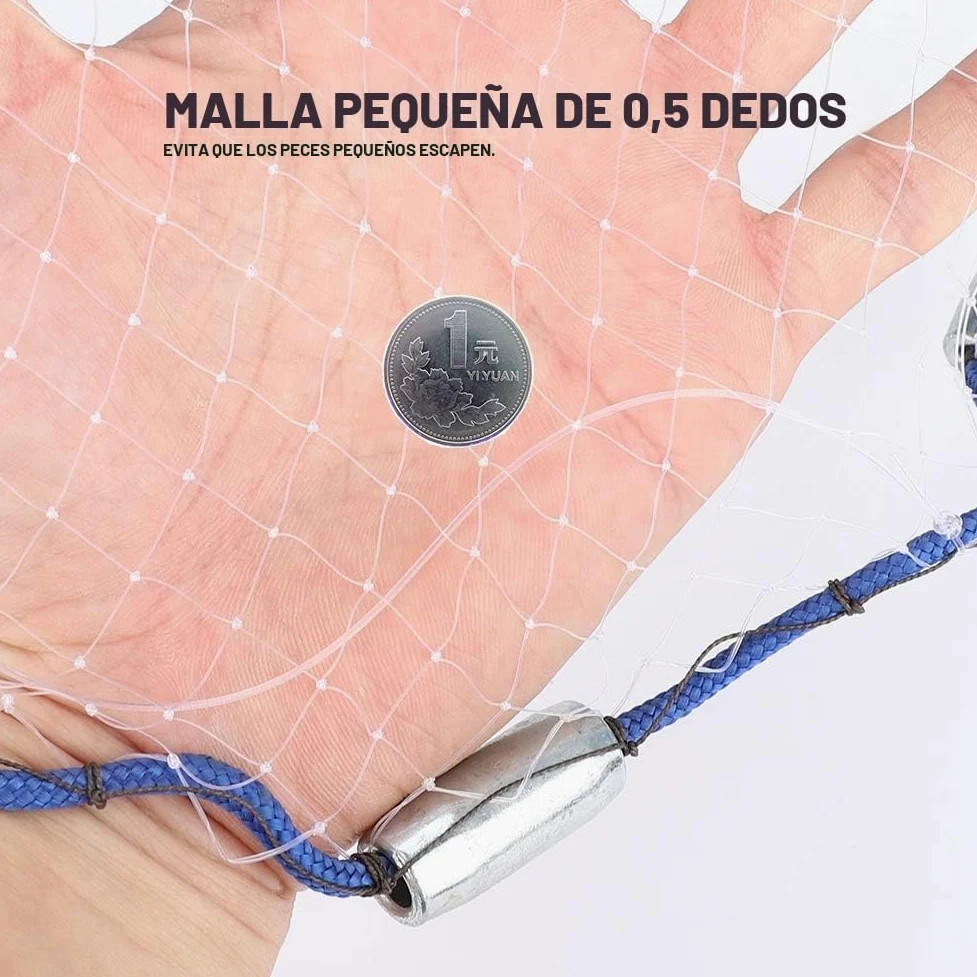 Red de pesca de lanzamiento, red de pesca de lanzamiento de mano, 2,4 m, red de pesca de nailon con cuerda de mano 8 m, red de nailon para señuelos de peces
