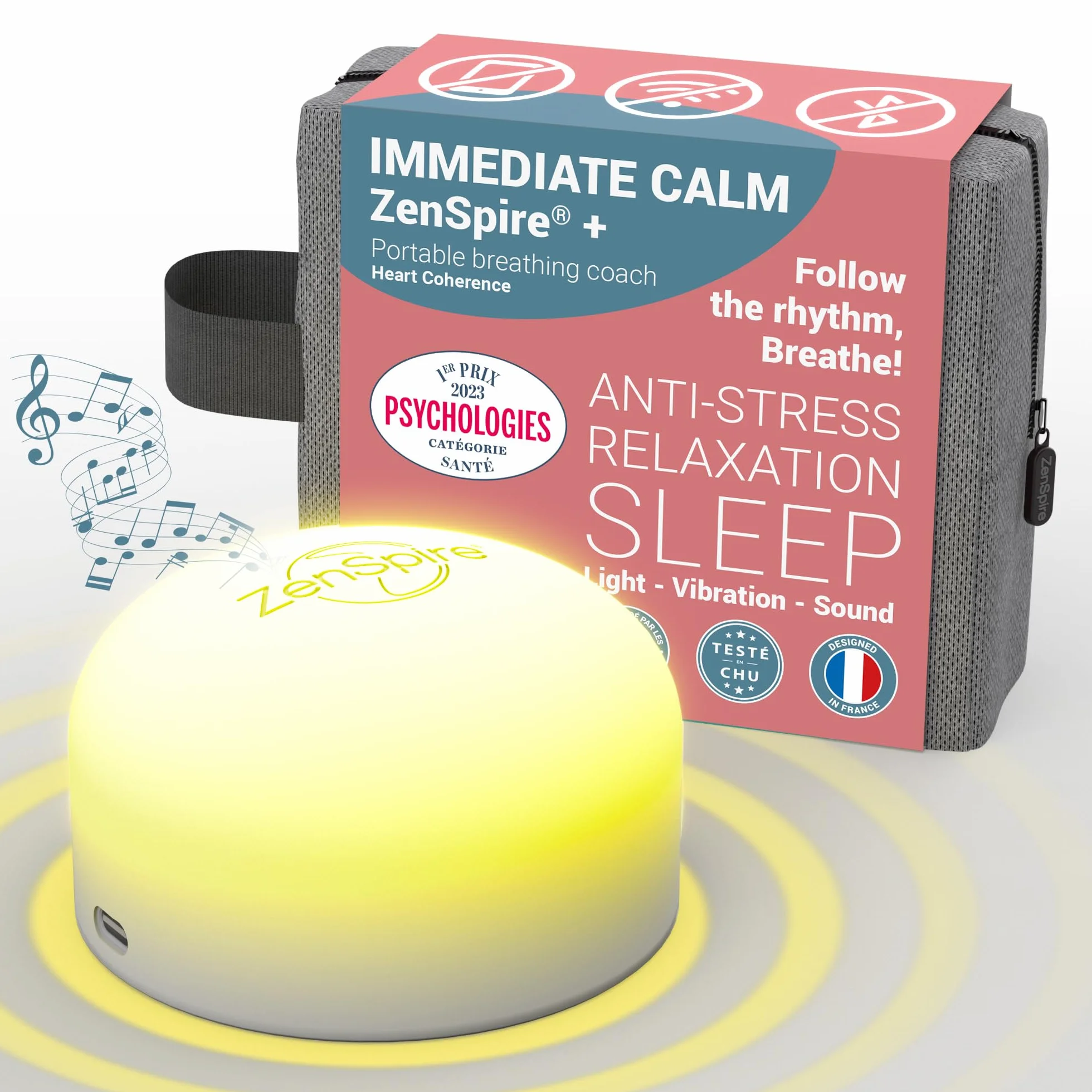 ZENSPIRE+ Dispositivo antiestrés para relajación y meditación con luz zen, sonido y vibración