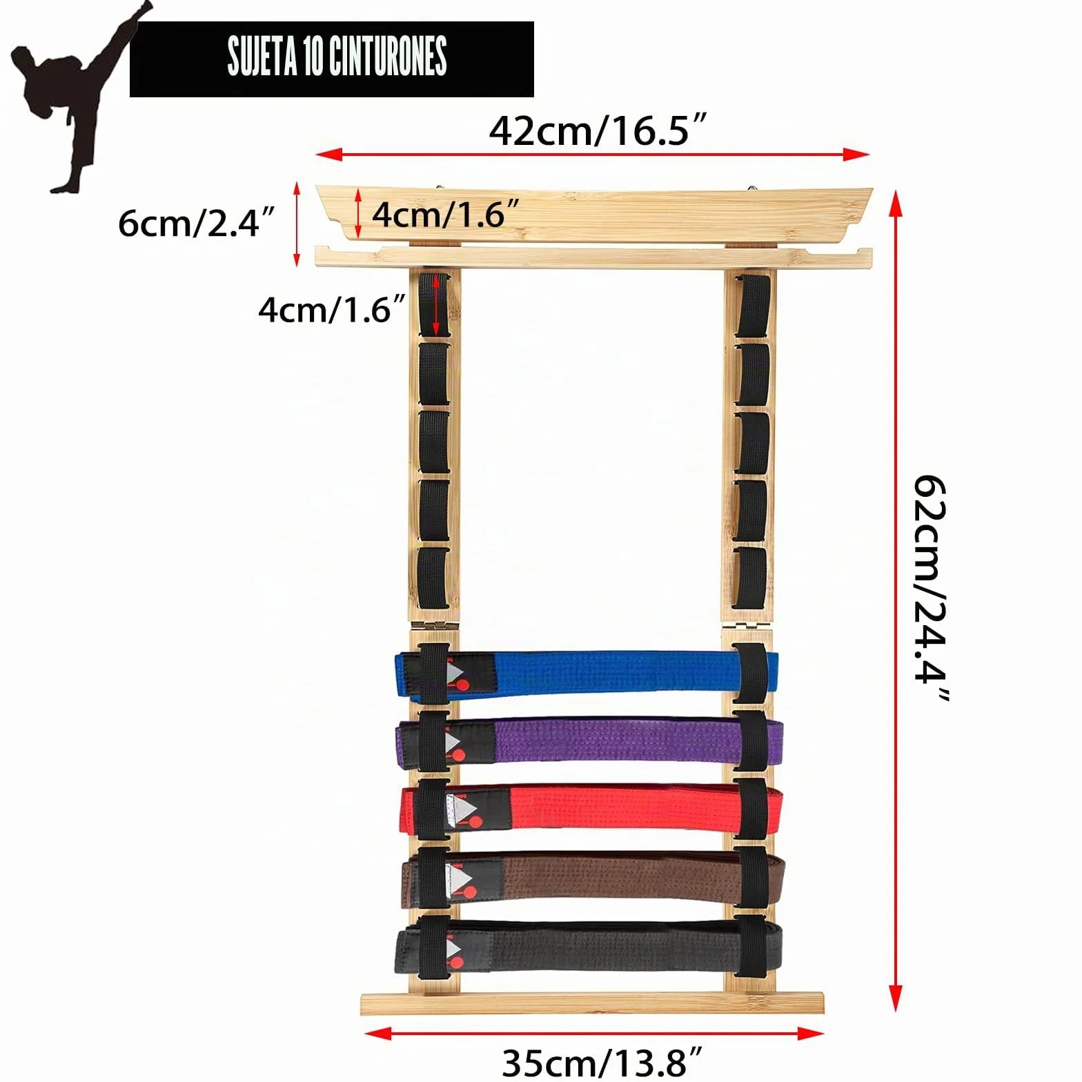 Soporte de Bambú para Cinturones de Artes Marciales, Organizador de Pared para Karate Taekwondo