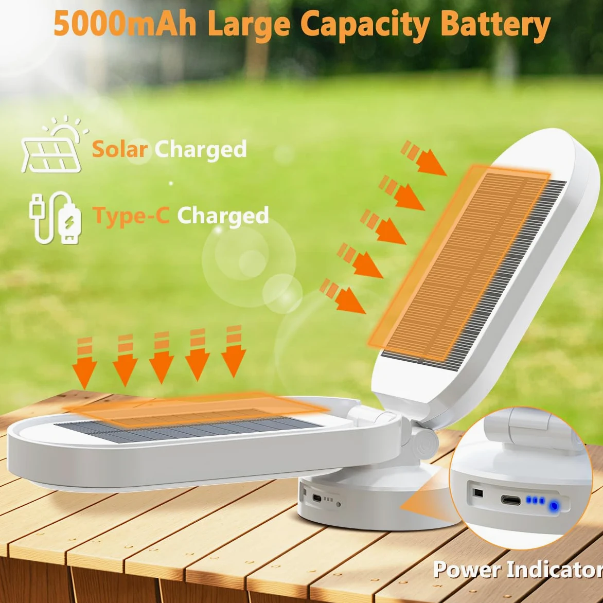 Hapfish Luz Camping Recargable, 5000mAh Lampara Solar Camping, Accesorios Camping, Portatil Plegables Impermeables, Linterna LED Sin Cable para Tienda, Emergencia, Interior, Exterior, Campismo