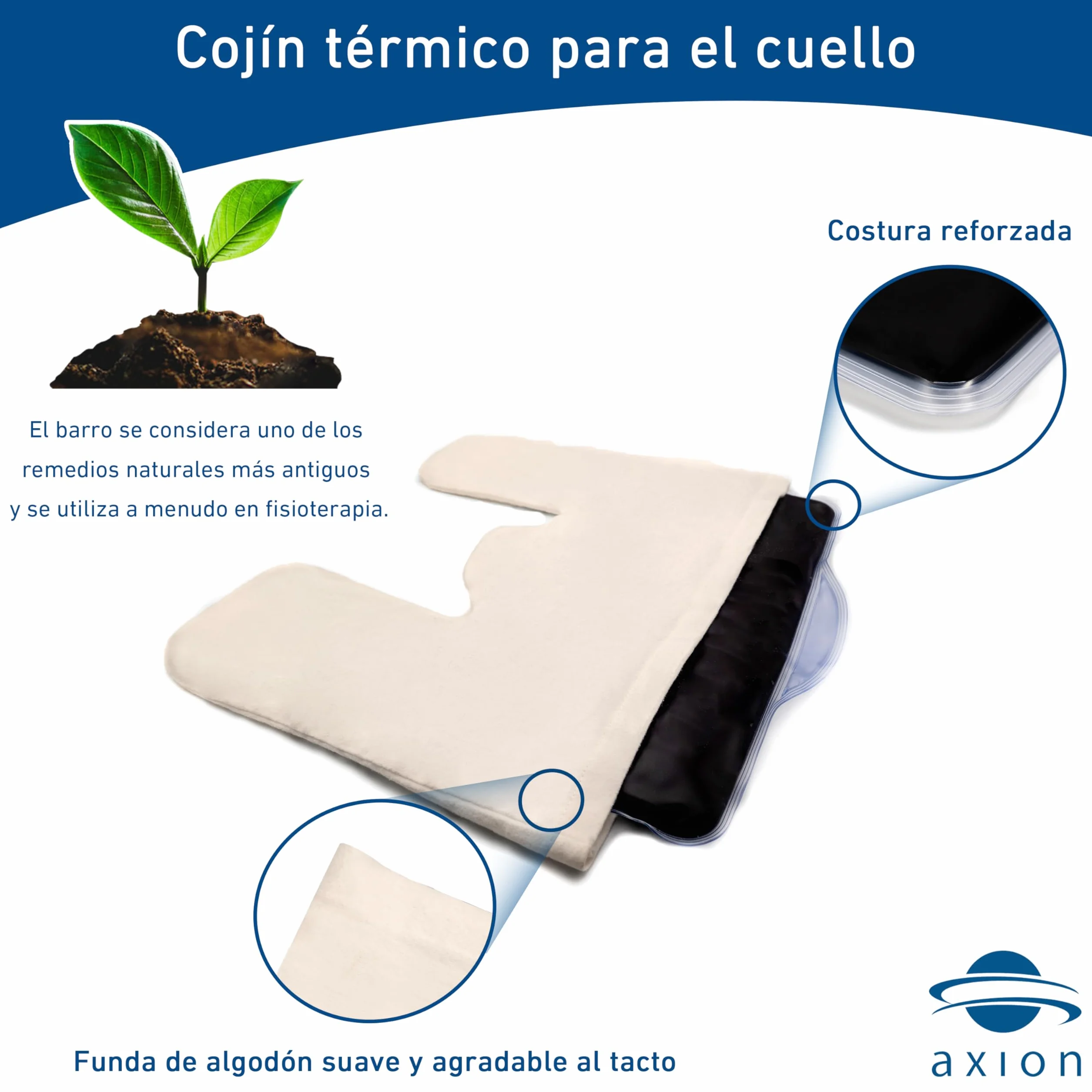Cojín térmico de turba natural 100% 36x28 cm para alivio de dolor en cuello, hombros y espalda