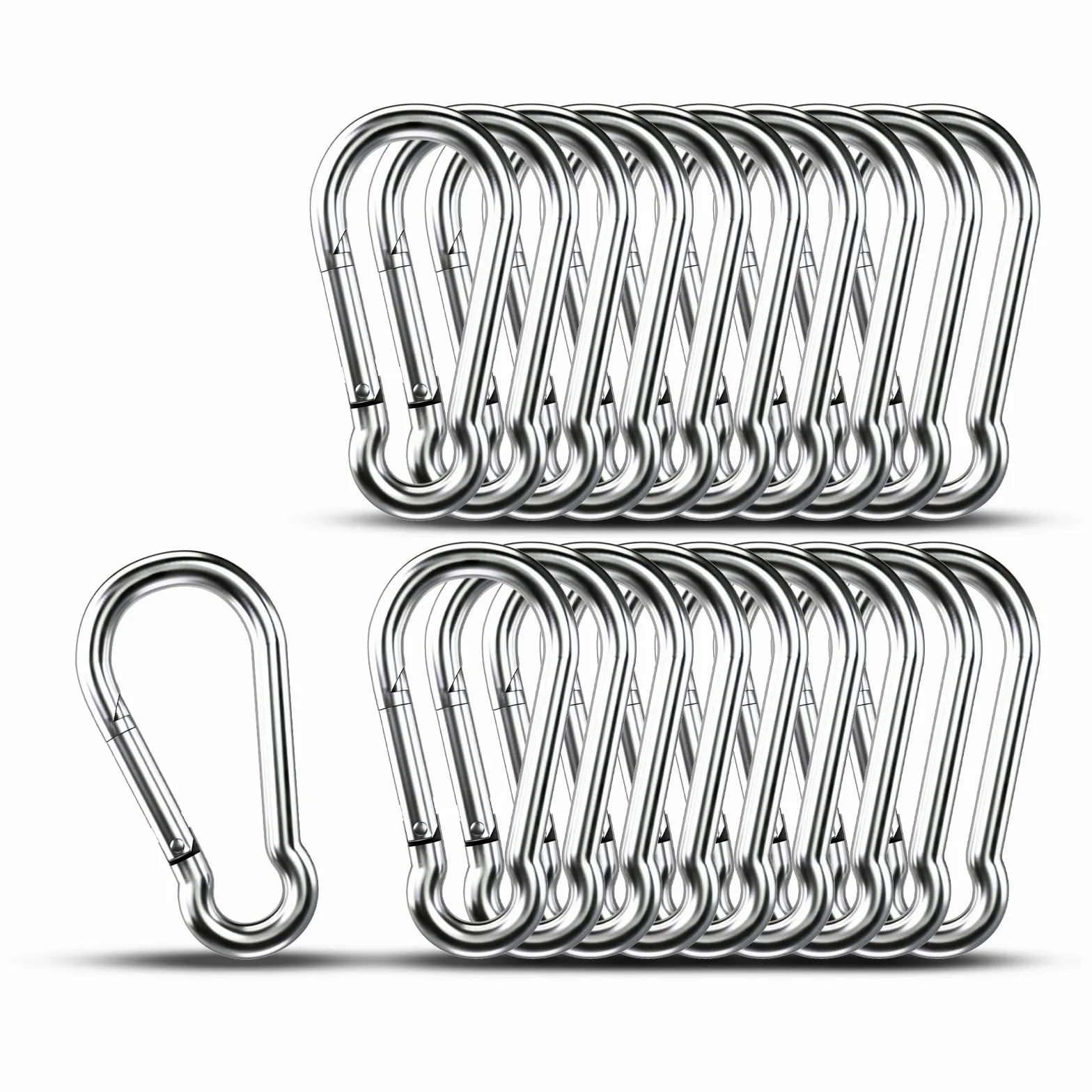 Kinklink - Mosquetón de acero inoxidable 304, gancho de resorte resistente de 3.54 pulgadas, clips de caribeener para camping, senderismo, viajes, pesca, llavero de enlace rápido, botella de agua