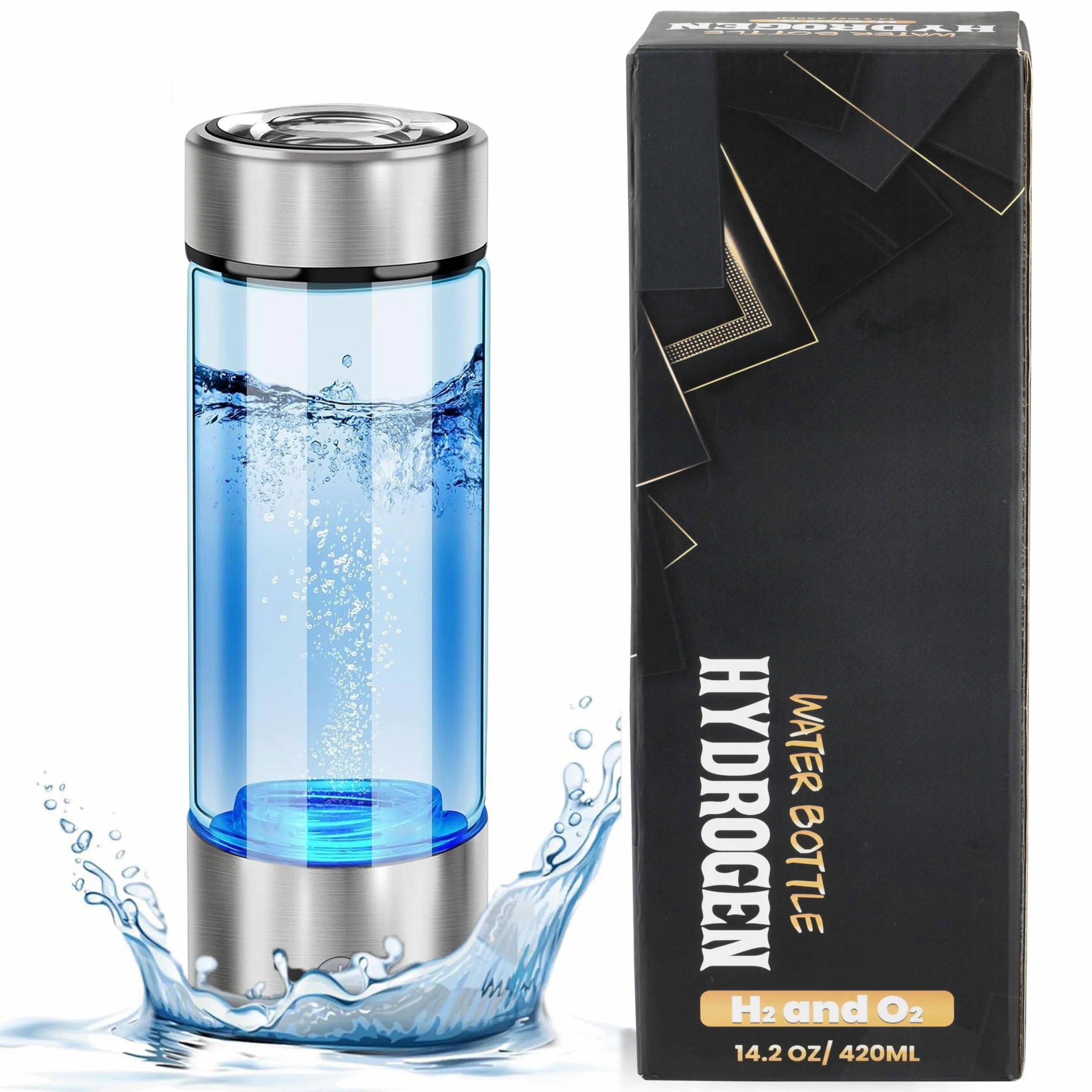Generador de botella de agua de hidrógeno – Hidrogenación rápida de 3 minutos 1680 PPB, tecnología SPE PEM – Capacidad de 420 ml – Máquina ionizadora recargable portátil – Regalo de atención médica