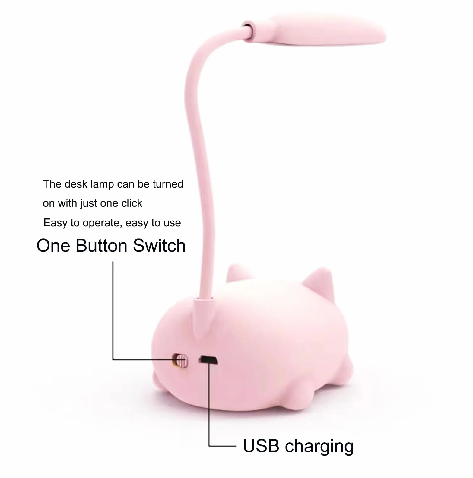 Lámpara LED de escritorio recargable por USB, mini luz nocturna de gato plegable, luz de mesa portátil rosa