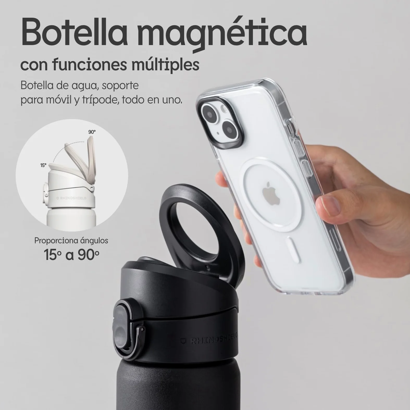 RhinoShield AquaStand Botella Térmica Compatible con MagSafe 700ml - Blanco | Acero inoxidable, botella deportiva sin pajita, asa compatible con MagSafe, trípode multiángulo y cierre hermético.