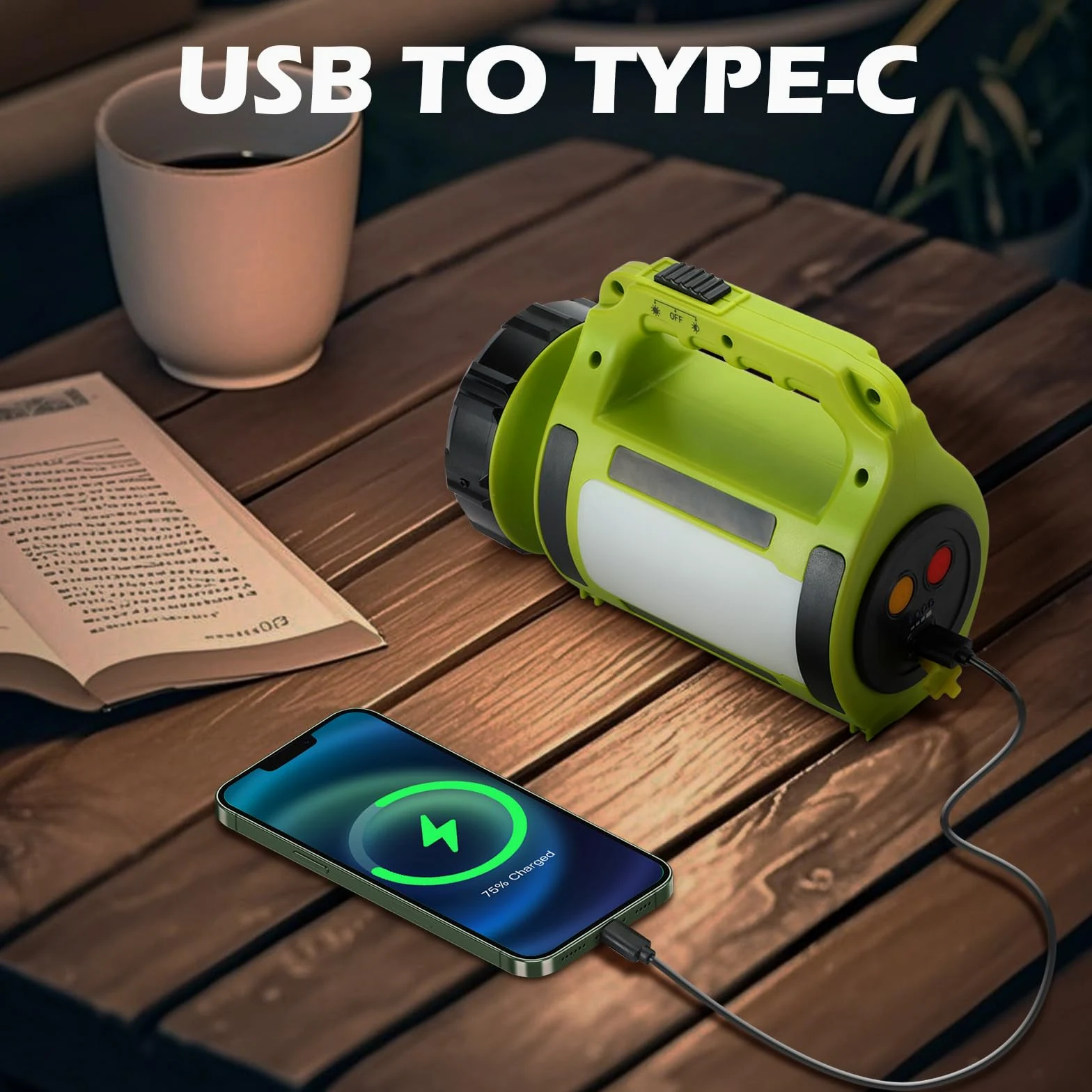 ExtraStar Foco de camping recargable, linterna LED con correa de hombro ajustable, múltiples modos de iluminación (frontal/lateral/intermitente), batería de larga duración, carga USB-C para aventuras