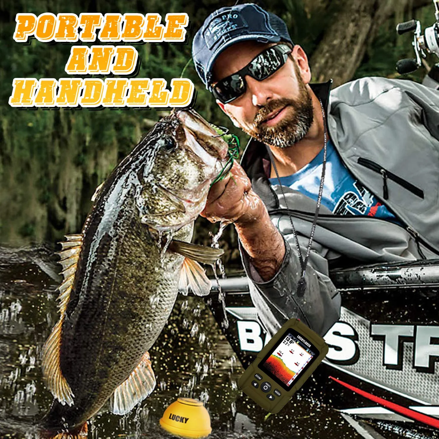 LUCKY Buscador de Peces Sonar portátil Buscadores de Peces de Pesca de Profundidad de Barco Portátil Impermeable Buscador de Pesca inalámbrico Transductor de Kayak para la Pesca en Hielo