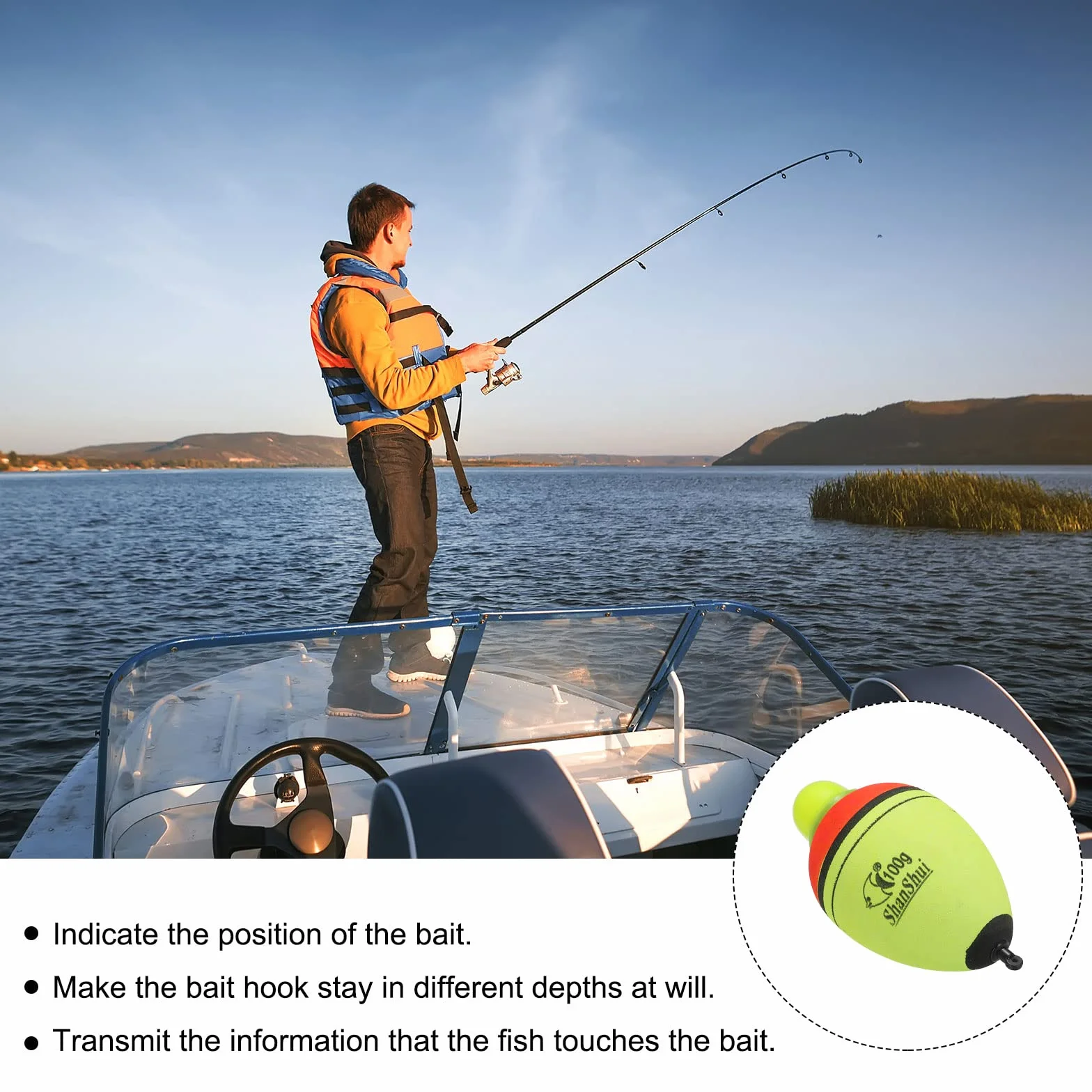PATIKIL 1oz Iluminado Pesca Deslizante Flotadores, 2 Paquete EVA Luz Pesca Flotador para Nocturna Pesca, Amarillo