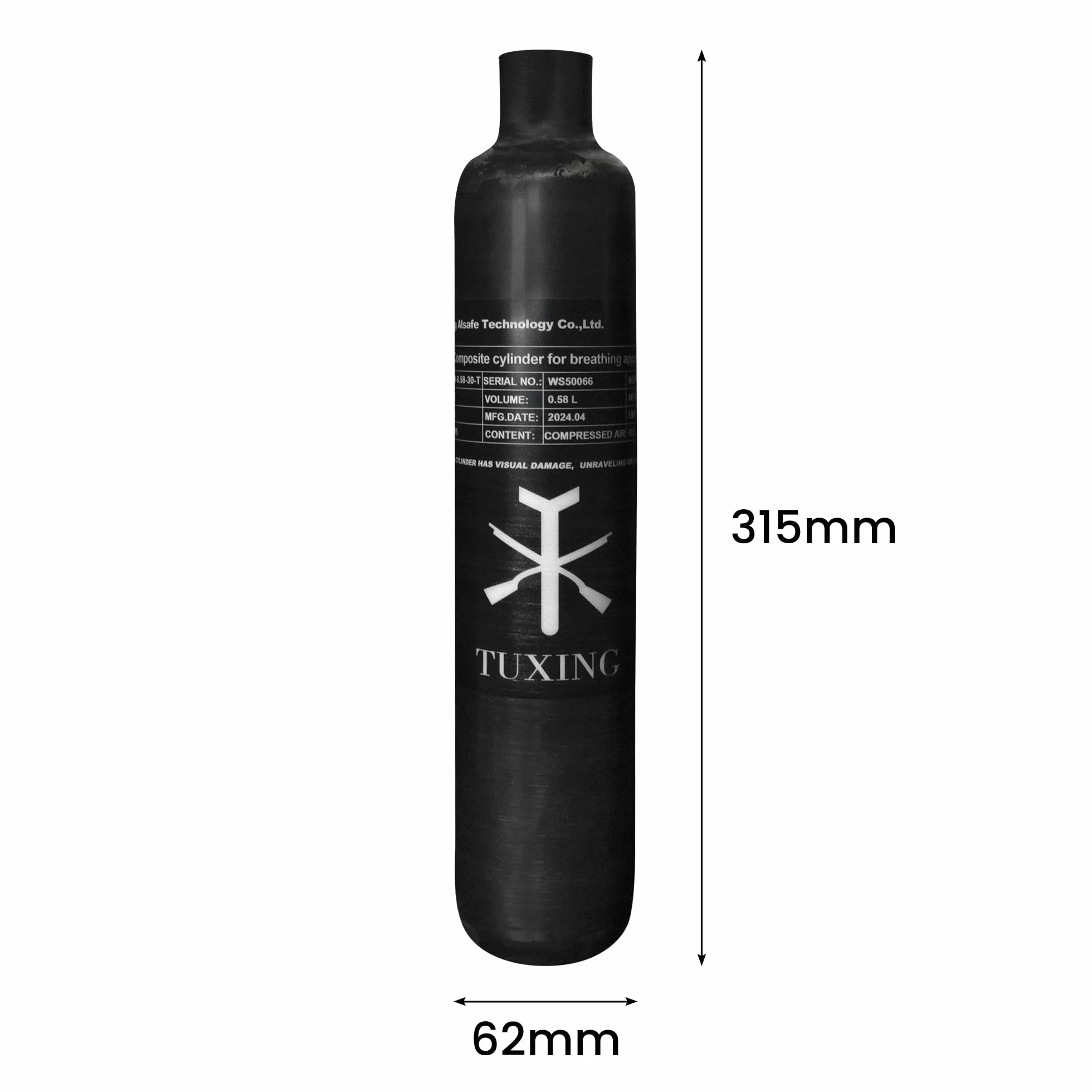 Cilindro de Gas de Fibra de Carbono de 30Mpa, 4500Psi, 0,58 L, 580cc, Tanque de Paintball HPA, Caza para PCP, Pistola de Rifle de Aire, Rosca de Cilindro M18 * 1,5