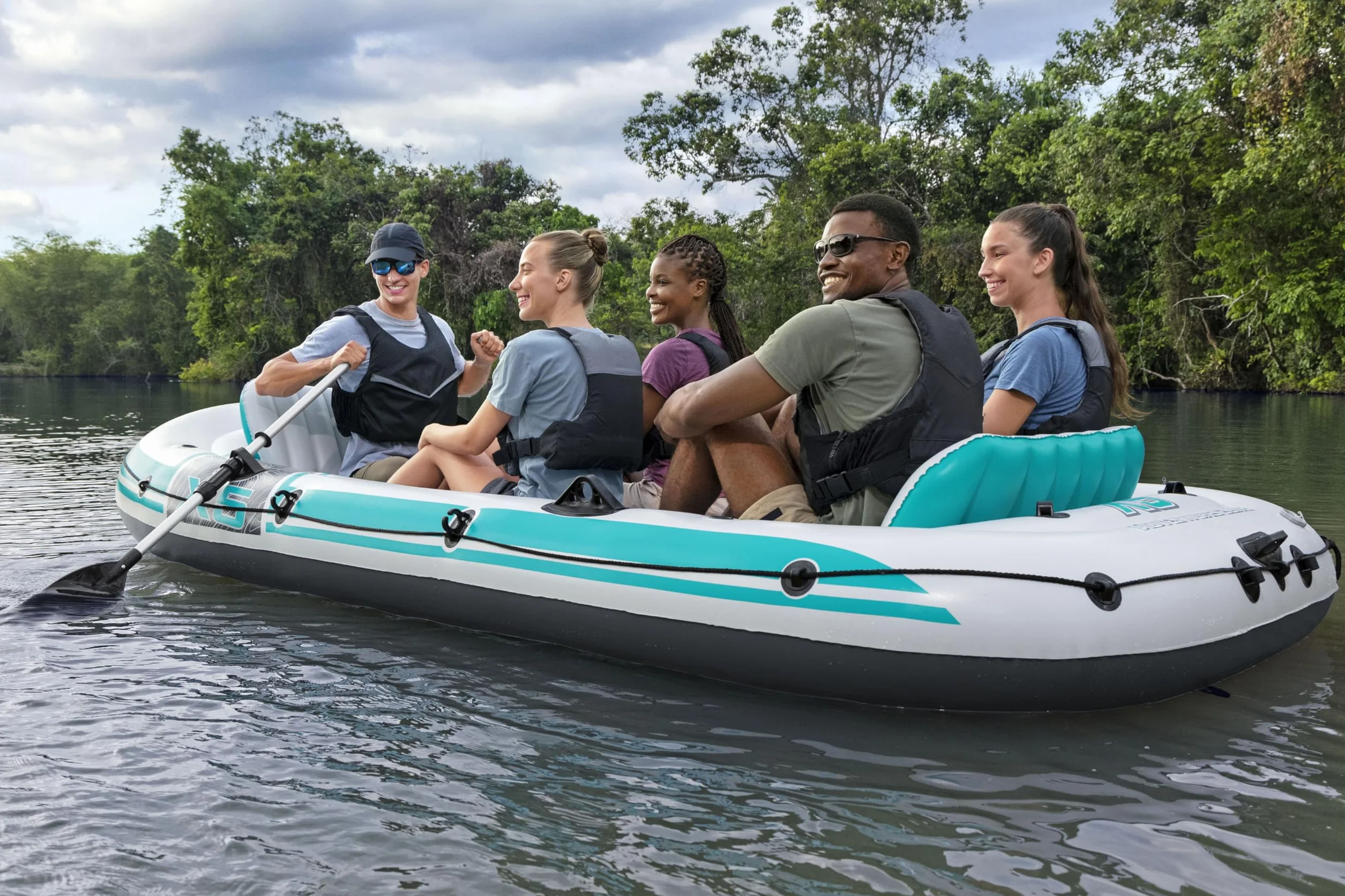 Bestway | Hydro-Force Adventure Elite X5 Inflatable Raft Set| Inflatable Boat with Hand Pump, Oars, Seats, Gear Pouch, Carry Bag | Five-Seater