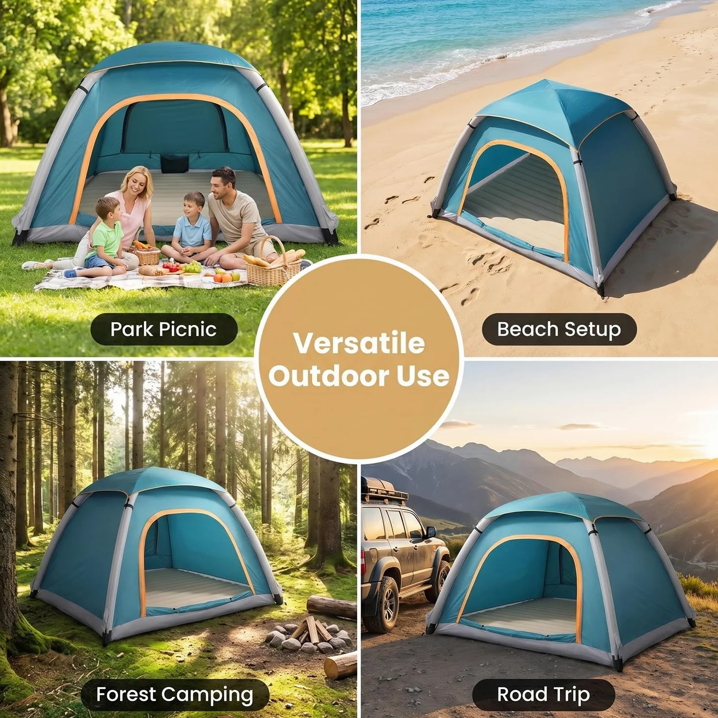 Tienda de campaña inflable para 2-3 personas, impermeable para 4 estaciones, tienda de campaña de aire de 3000 mm con bomba, estacas, bolsa de transporte, resistente al viento para camping, senderismo