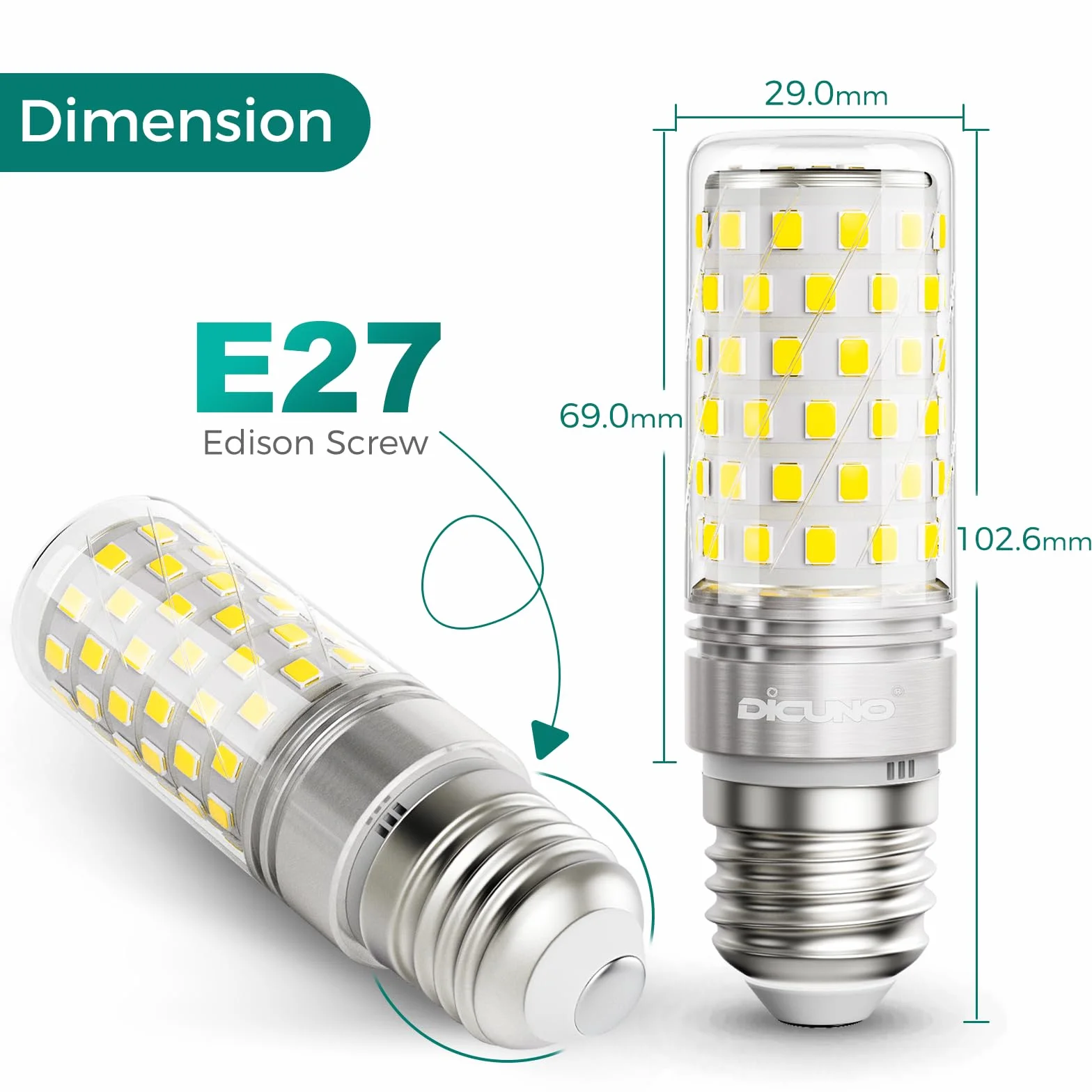DiCUNO Bombilla LED E27 Maíz 10W 1400lm Luz frío 6000K No regulable 230V Pack de 2