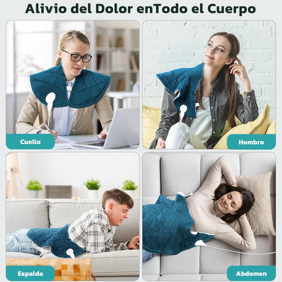 Almohadilla Térmica Cuello Calentamiento Rápido Temperatura Ajustable 40-60°C Apagado Automático Lavable 55x45