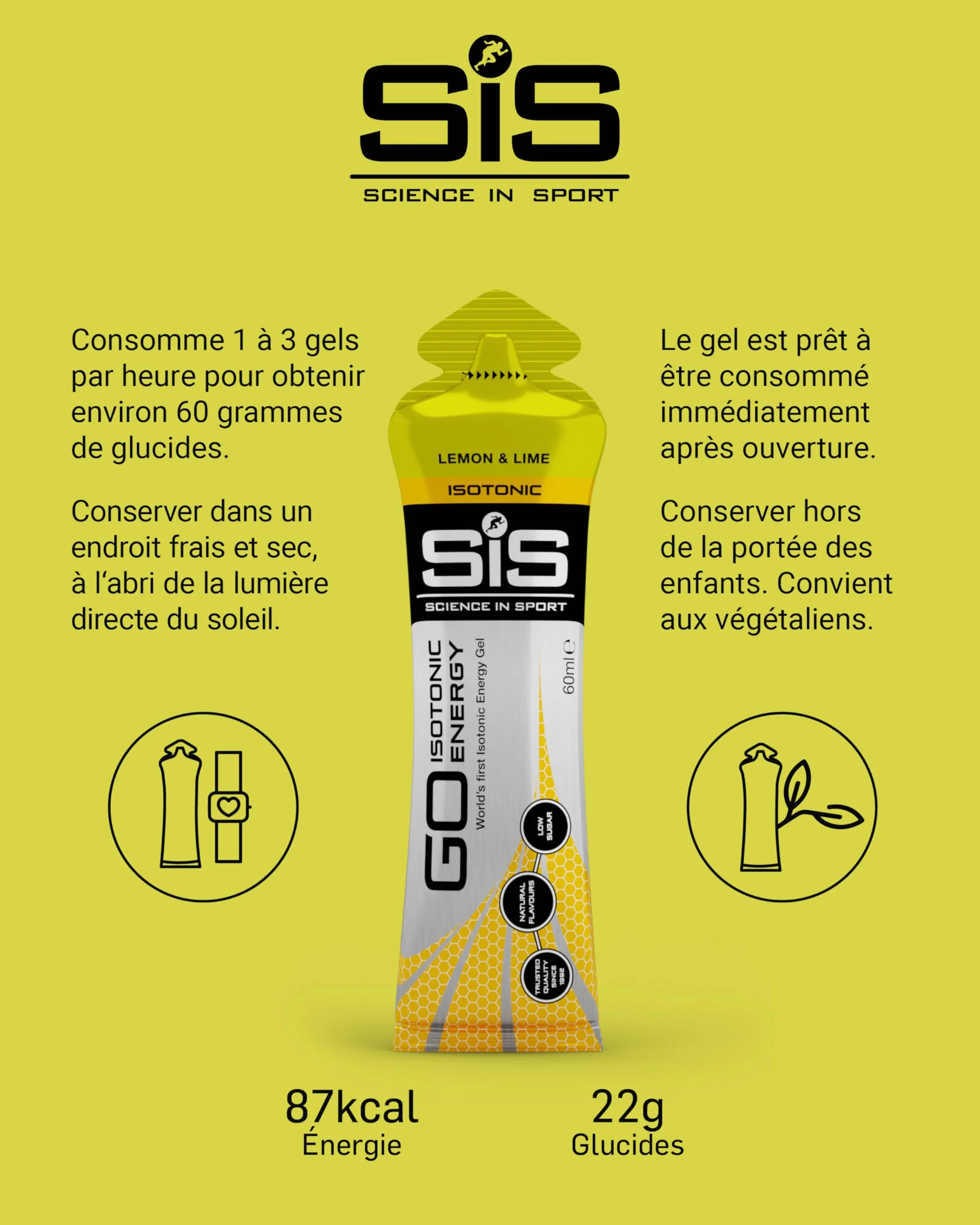 Science in Sport GO Isotonic Energy Gel 30x60ml Lima-Limón, Vegano, 22g Carbohidratos