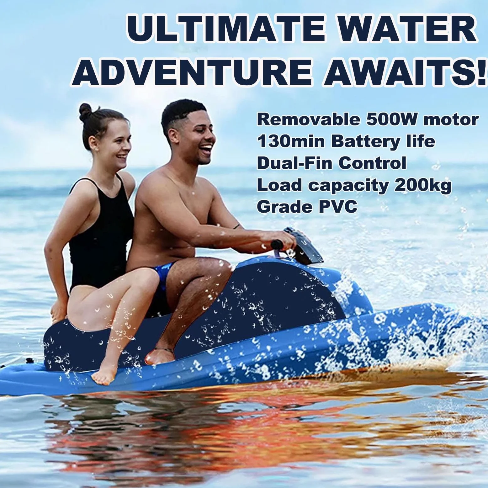 Flotador Inflable motorizado for Piscina, Moto acuática, Barco eléctrico Plegable con Scooter Submarino Desmontable de 500 W, Barco de PVC de Doble Aleta