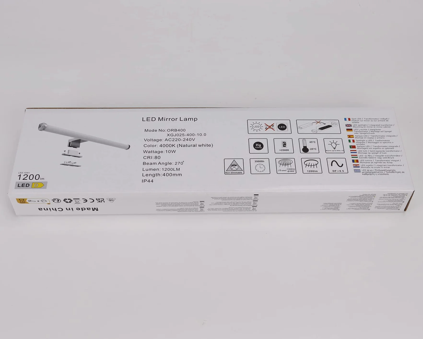 Lámpara de Espejo Baño 40 cm 10W 1200LM 230V IP44 Blanco Frío 4000K