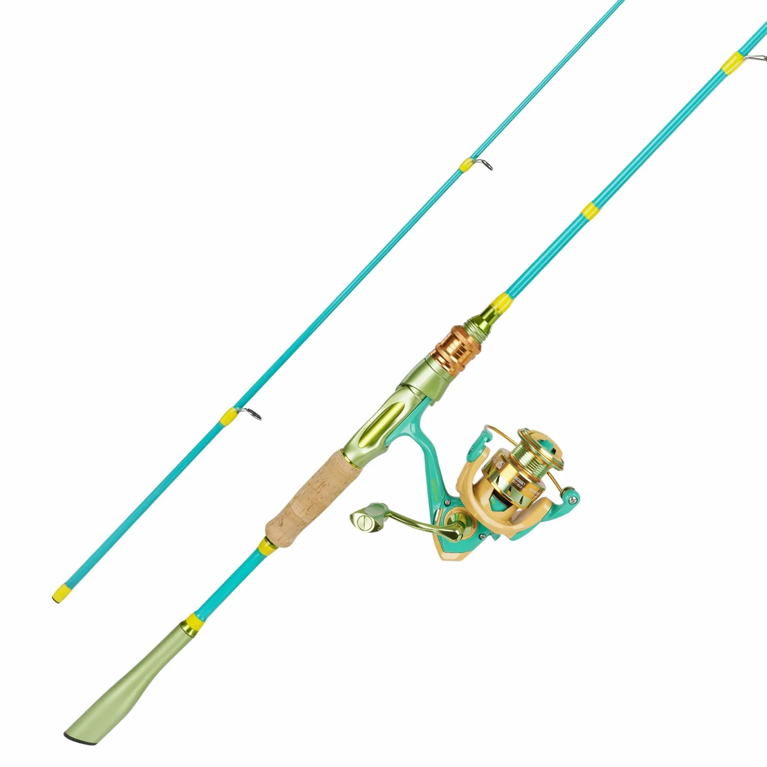 THKFISH Caña de pescar con carrete, caña de pescar de fibra de carbono de 2 piezas, caña de pescar y caña de pescar con mango de corcho, anillos de acero inoxidable y anillo de cerámica, 15/17/20 cm,