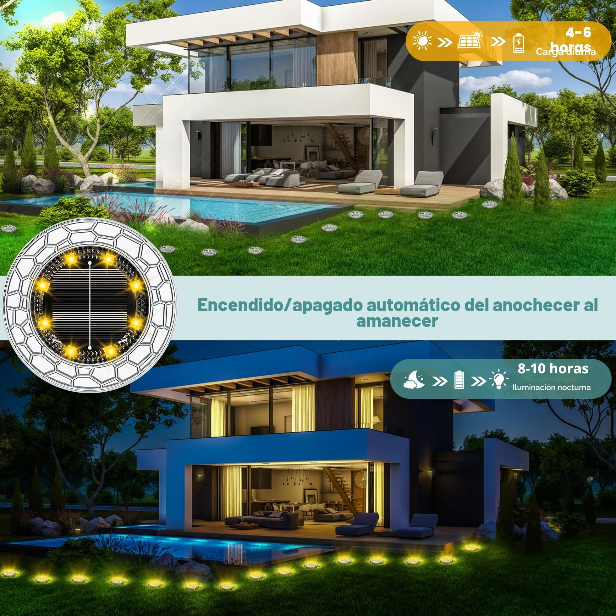 FIFlying 10 Piezas Luces Solares LED Exterior Jardín, 8 LED, Acero Inoxidable, Blanco Cálido