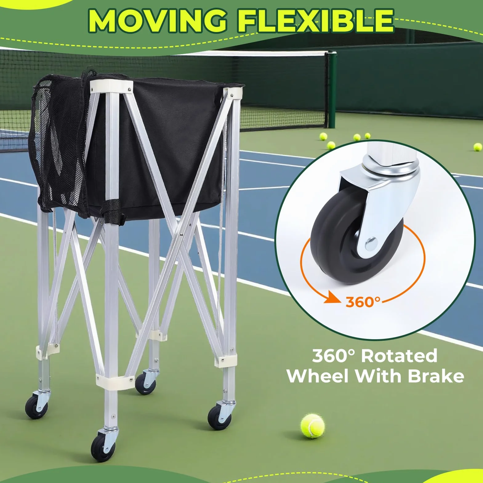 Pelotas de tenis portátiles Hopper, Carro de tenis con ruedas, plegable, gran capacidad, cesta de pelotas de tenis, 170 bolas para entrenamiento