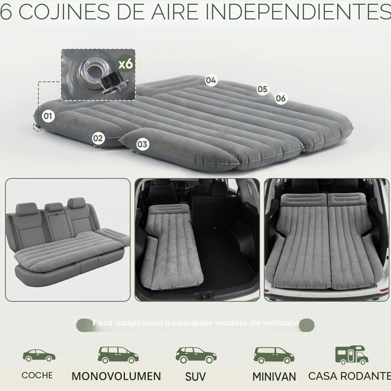 Sekey Colchón de aire para coche con bomba de aire de 12 V para viajes por carretera, SUV, colchón hinchable para 2-3 personas, infla en cualquier momento y relajarse inmediatamente, colchón hinchable
