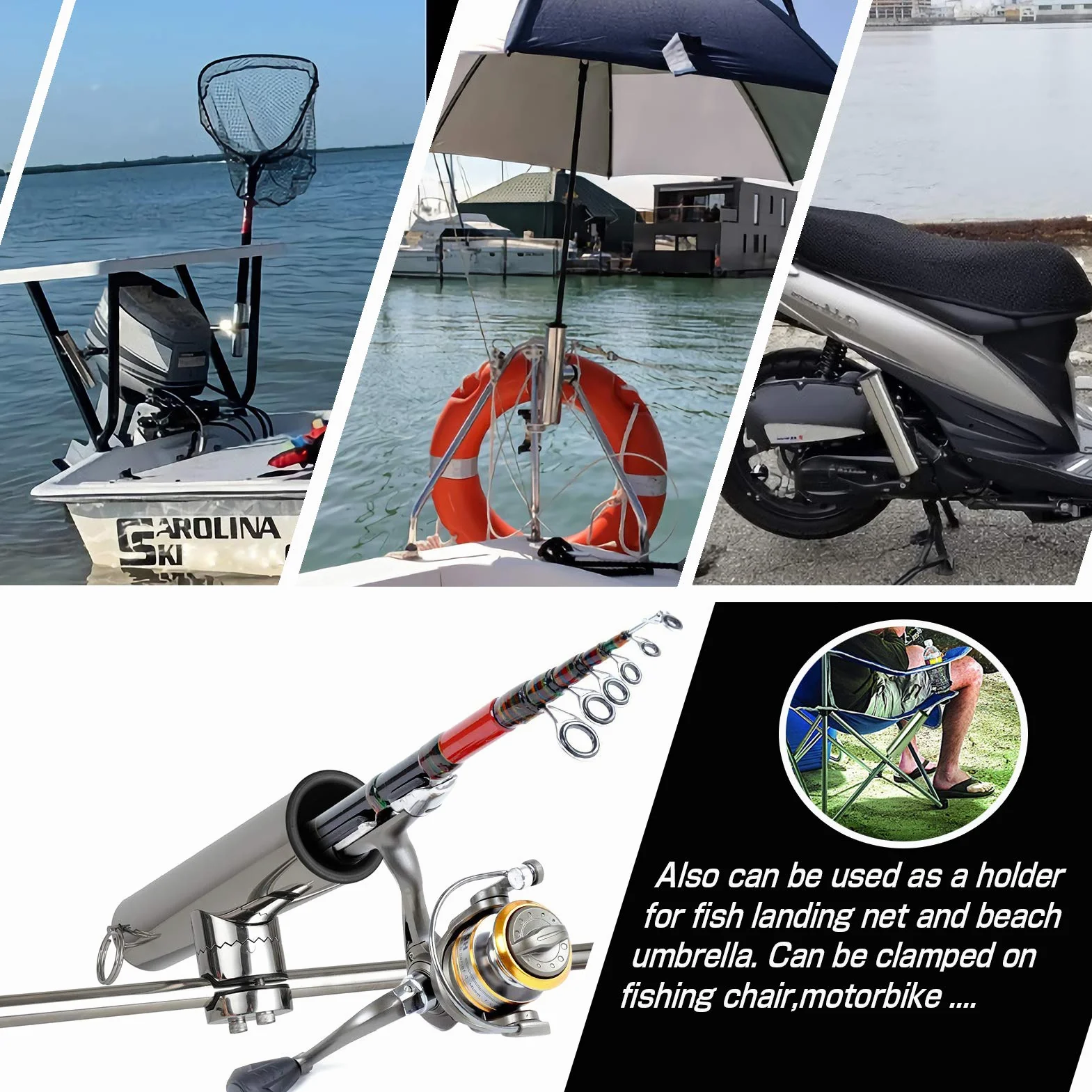 Barcos Abrazadera Soporte de Caña Kayak Acero Soporte Caña Pescar Tubos Inoxidable Soporte para Caña SUS316