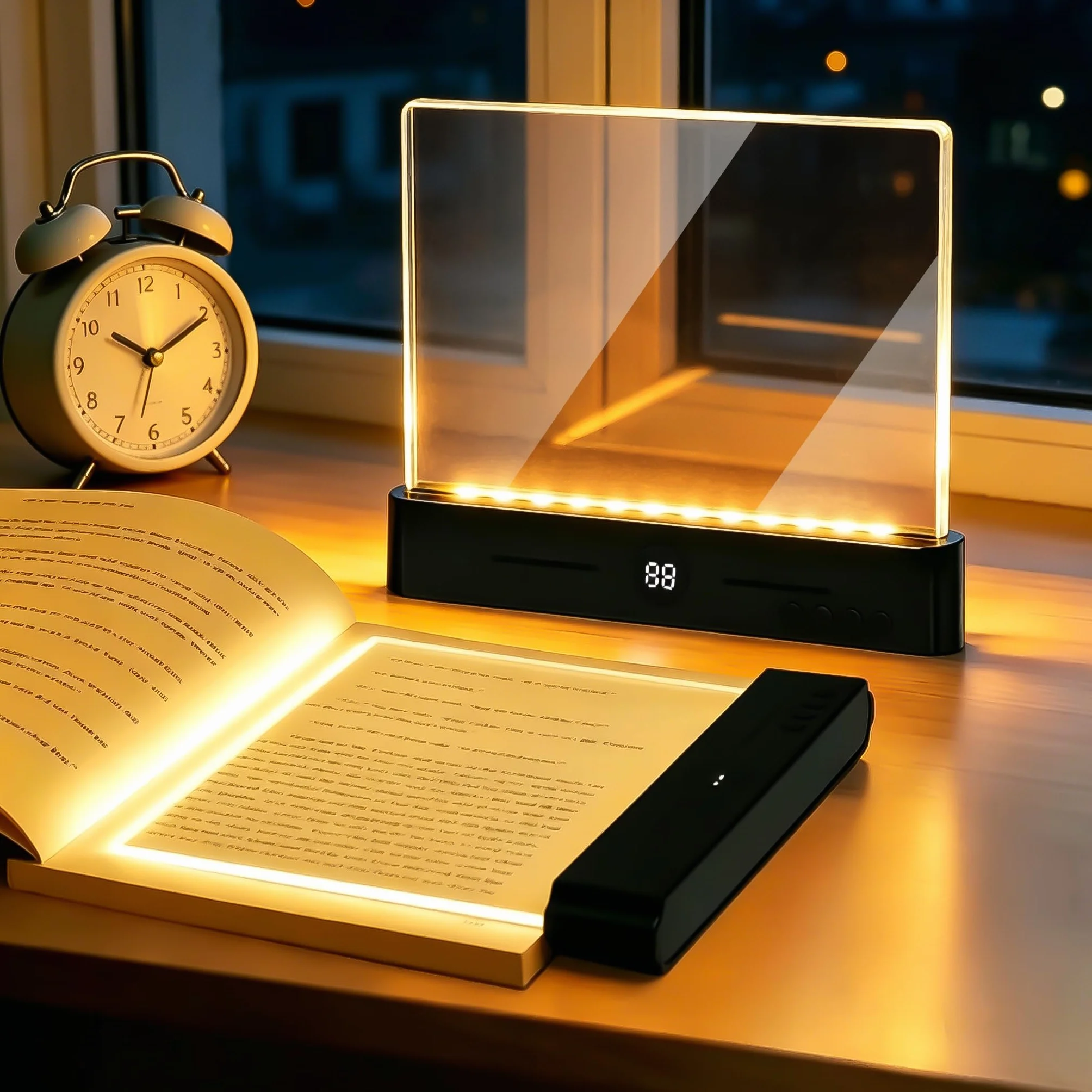 Luz Plana para Libros LED Recargable con Cronómetro y Luces de 3 Colores, Brillo Ajustable