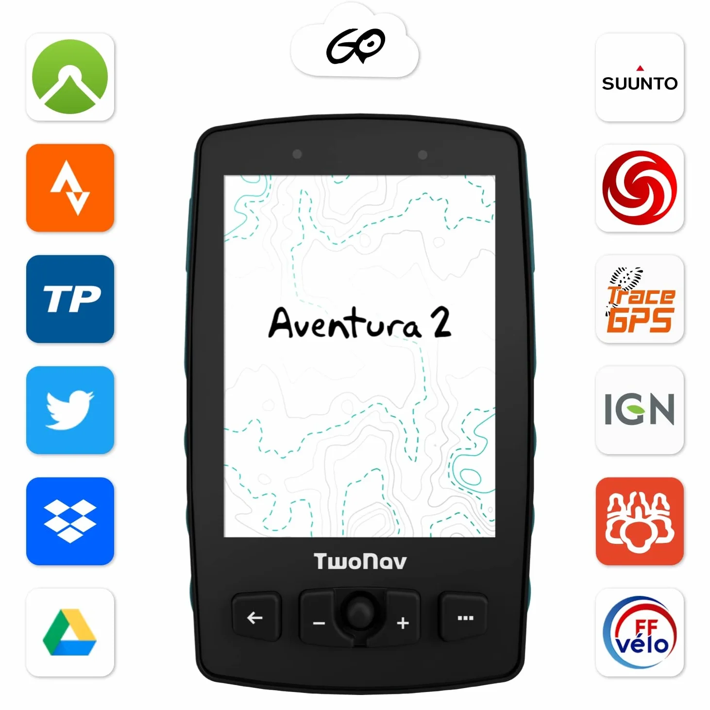 TwoNav Aventura 2 Plus + Mapa España Topo Completo, GPS de Mano con Pantalla Amplia 3.7 Pulgadas, Botones y Joystick para montaña, Alpinismo, Trekking o Senderismo con mapas incluidos. Color Turquesa