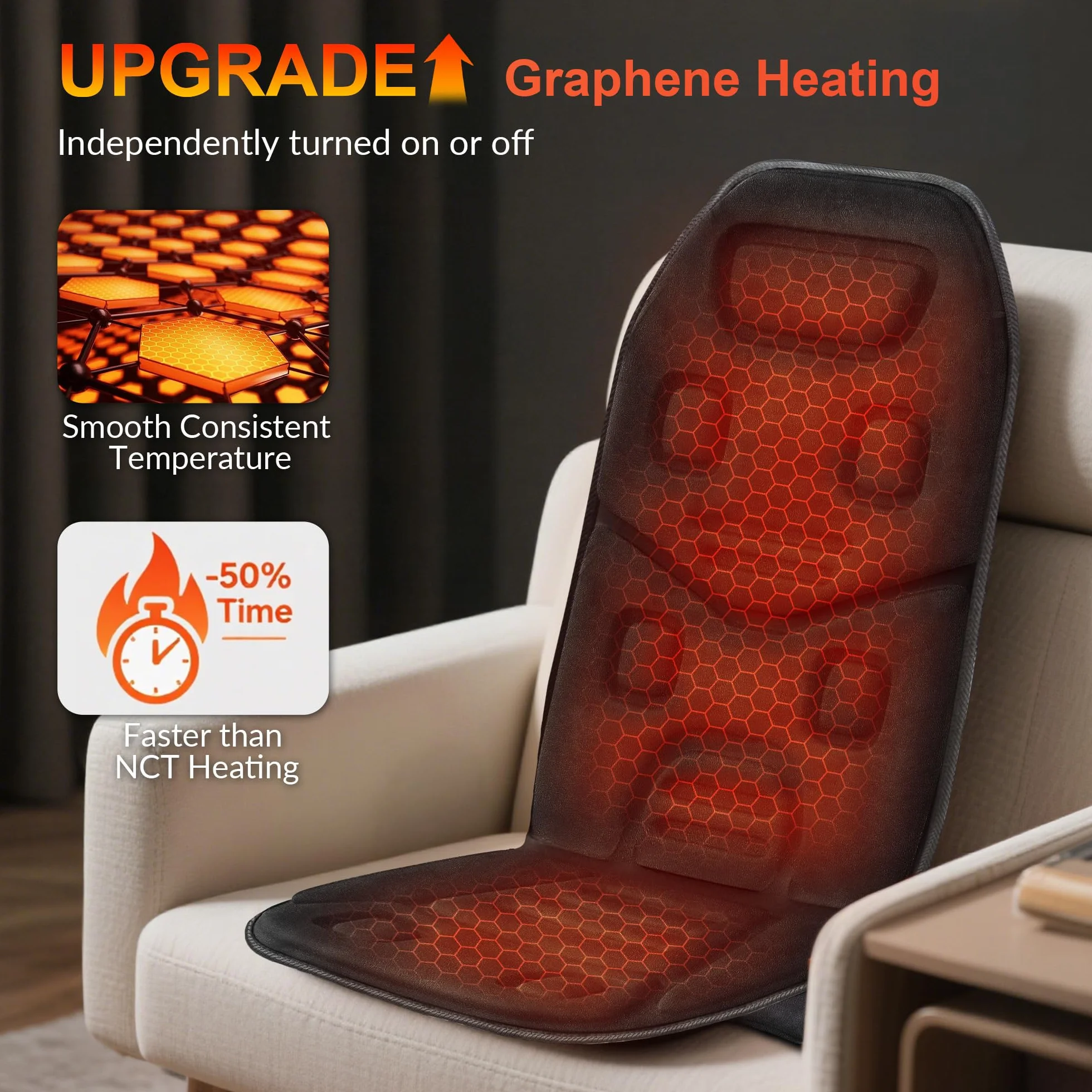 COMFIER Asiento de Masaje Eléctrico 10 Motores Vibrantes Almohadilla Térmica 2 Terapias Apagado Automático