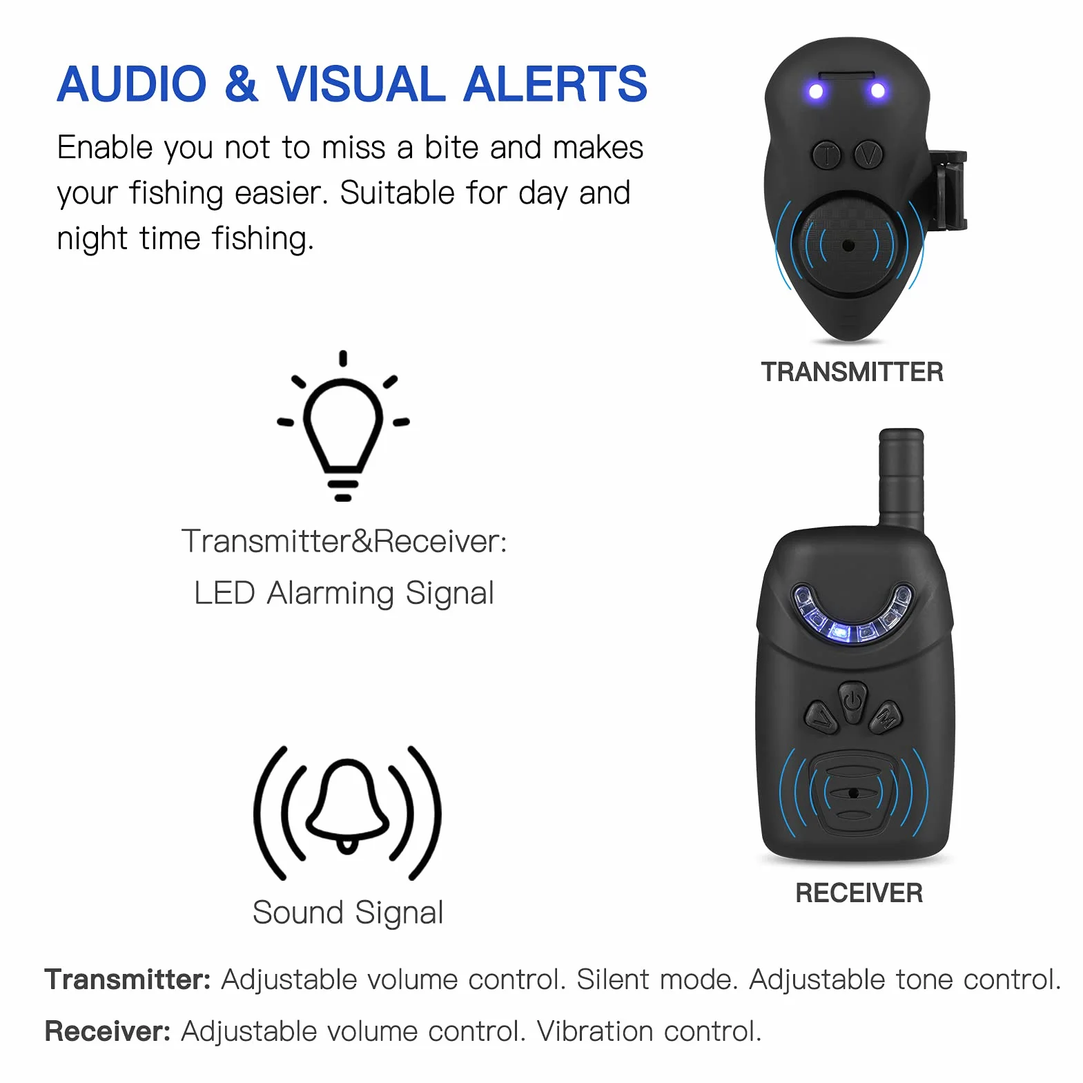 Kit de Alarma de Pesca Digital con Estuche Portátil y Indicador Luminoso